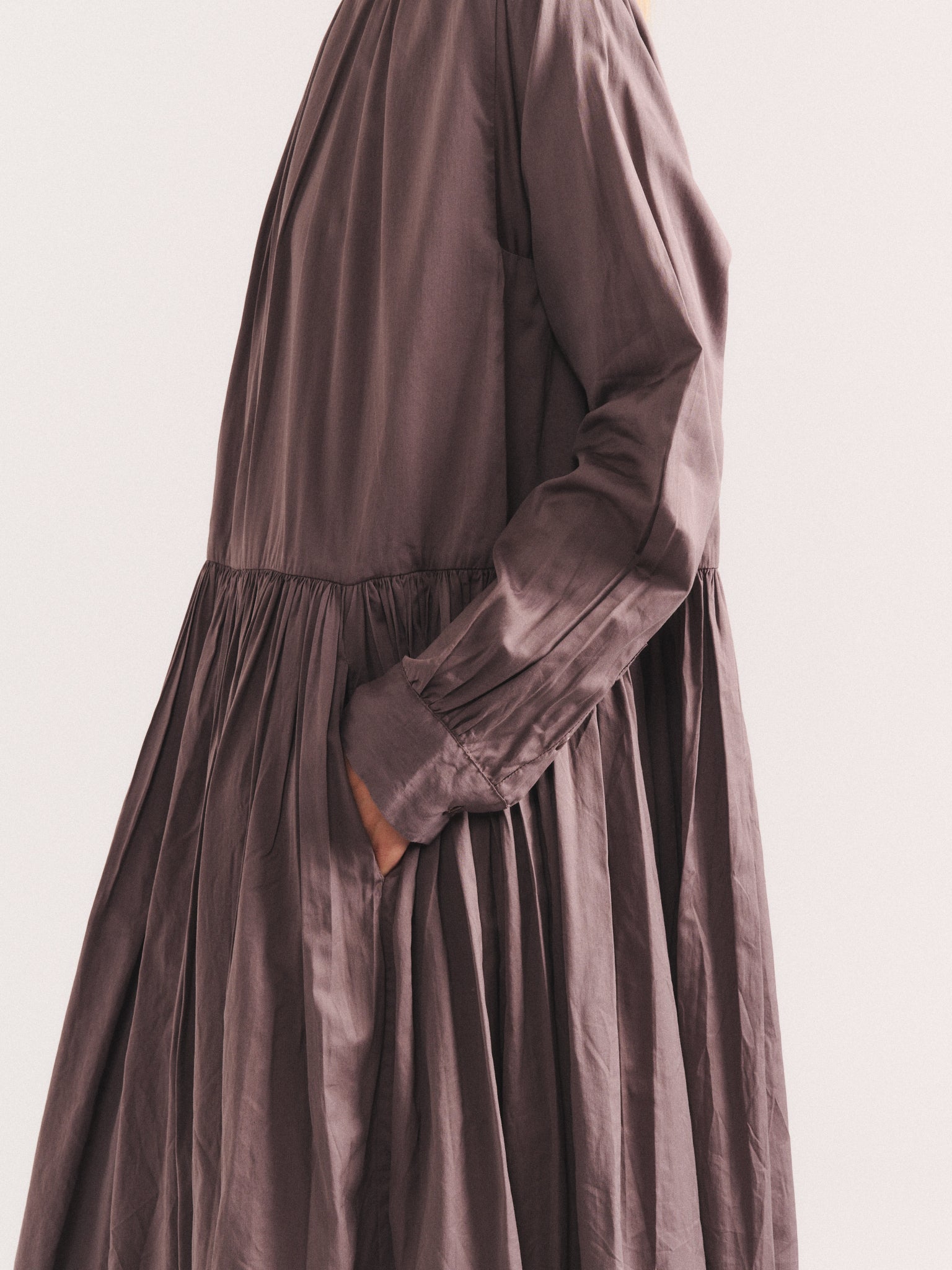 POMME RUCHEE DRESS - TWIL COT SILK - CLAY