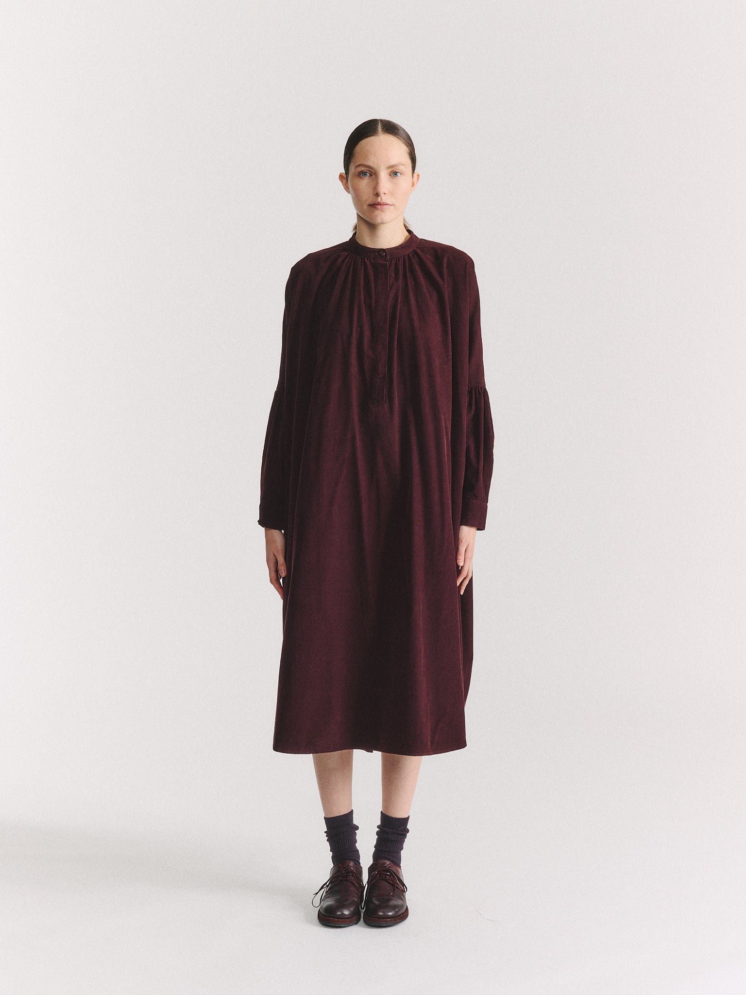 1901 DRESS - PIN CORD - BURGUNDY