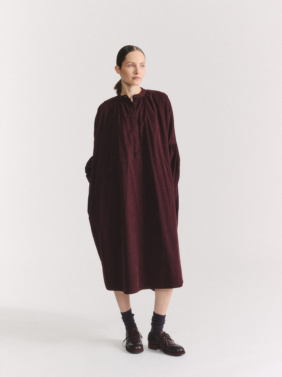 1901 DRESS - PIN CORD - BURGUNDY