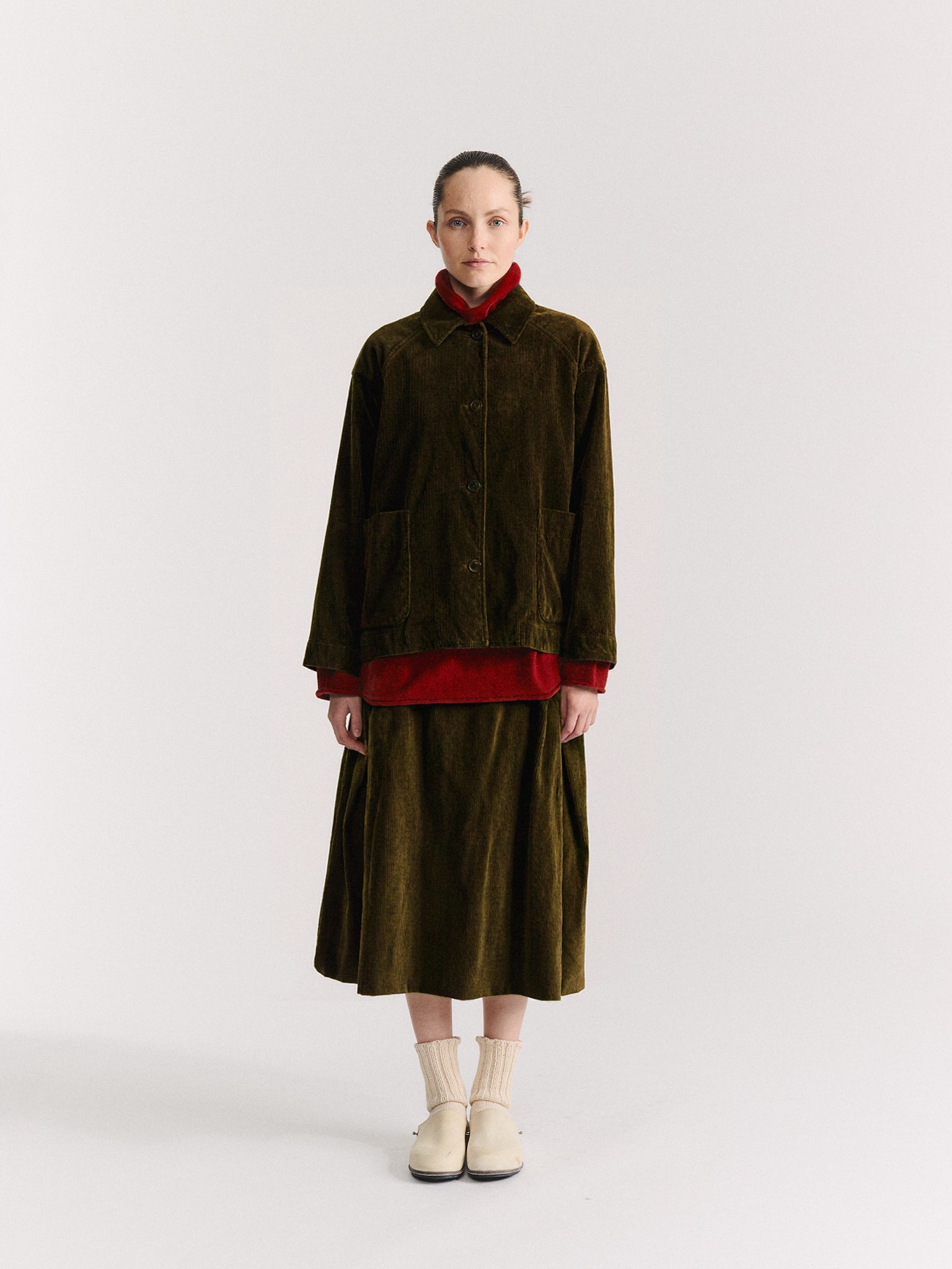 DRAYS TRAVAIL JACKET - H CORD - MOSS