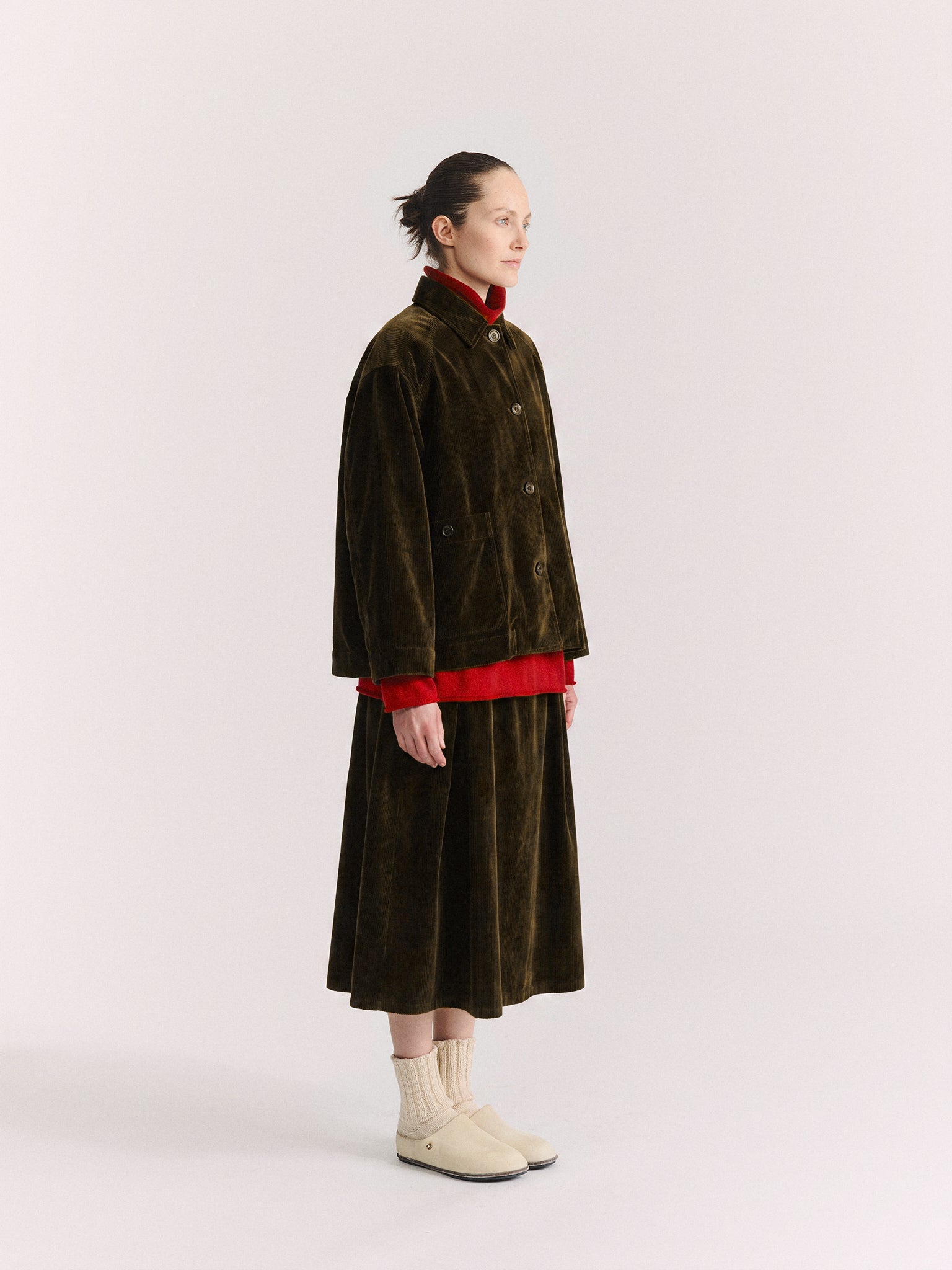 DRAYS TRAVAIL JACKET - H CORD - MOSS