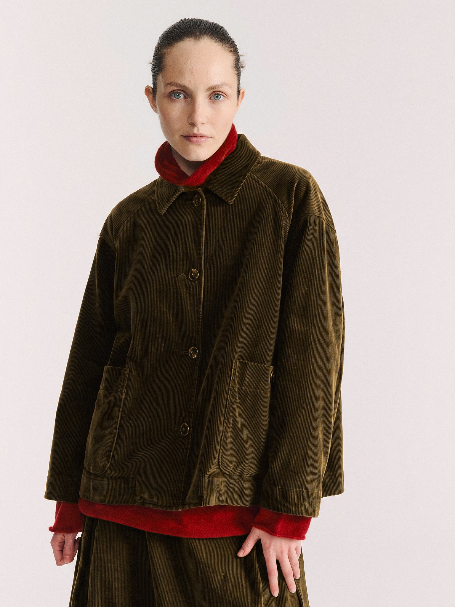 DRAYS TRAVAIL JACKET - H CORD - MOSS