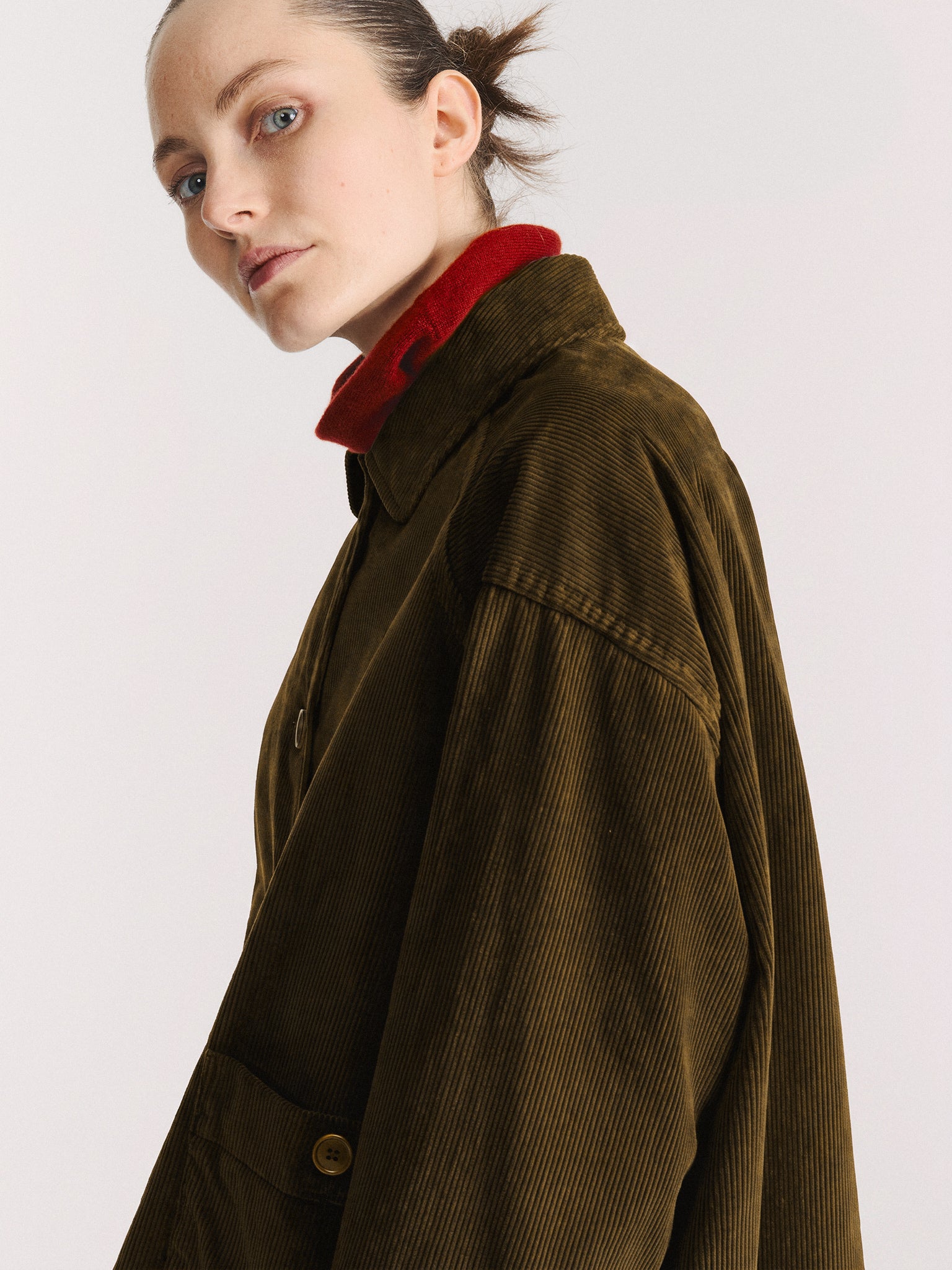 DRAYS TRAVAIL JACKET - H CORD - MOSS