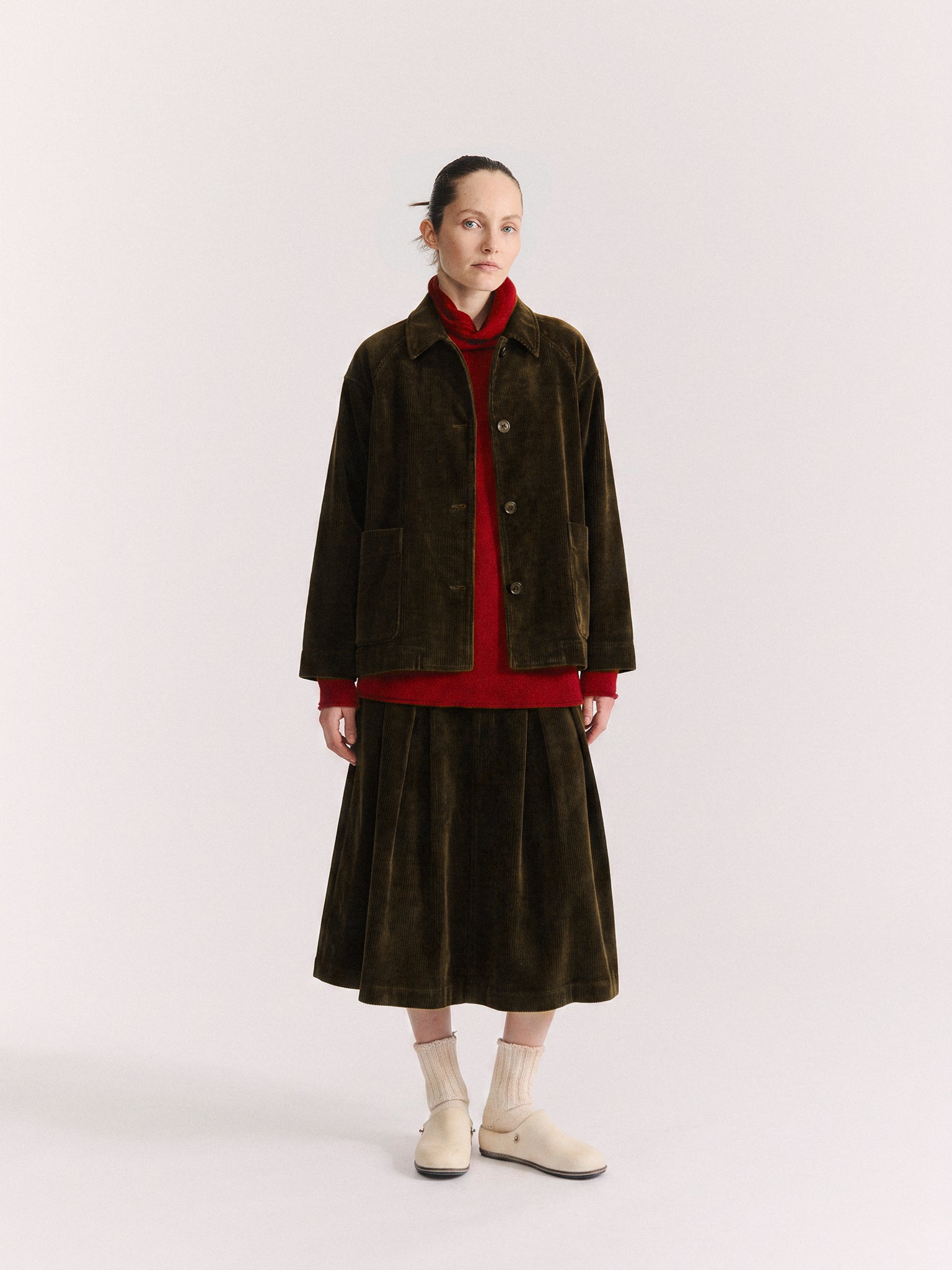 DRAYS TRAVAIL JACKET - H CORD - MOSS
