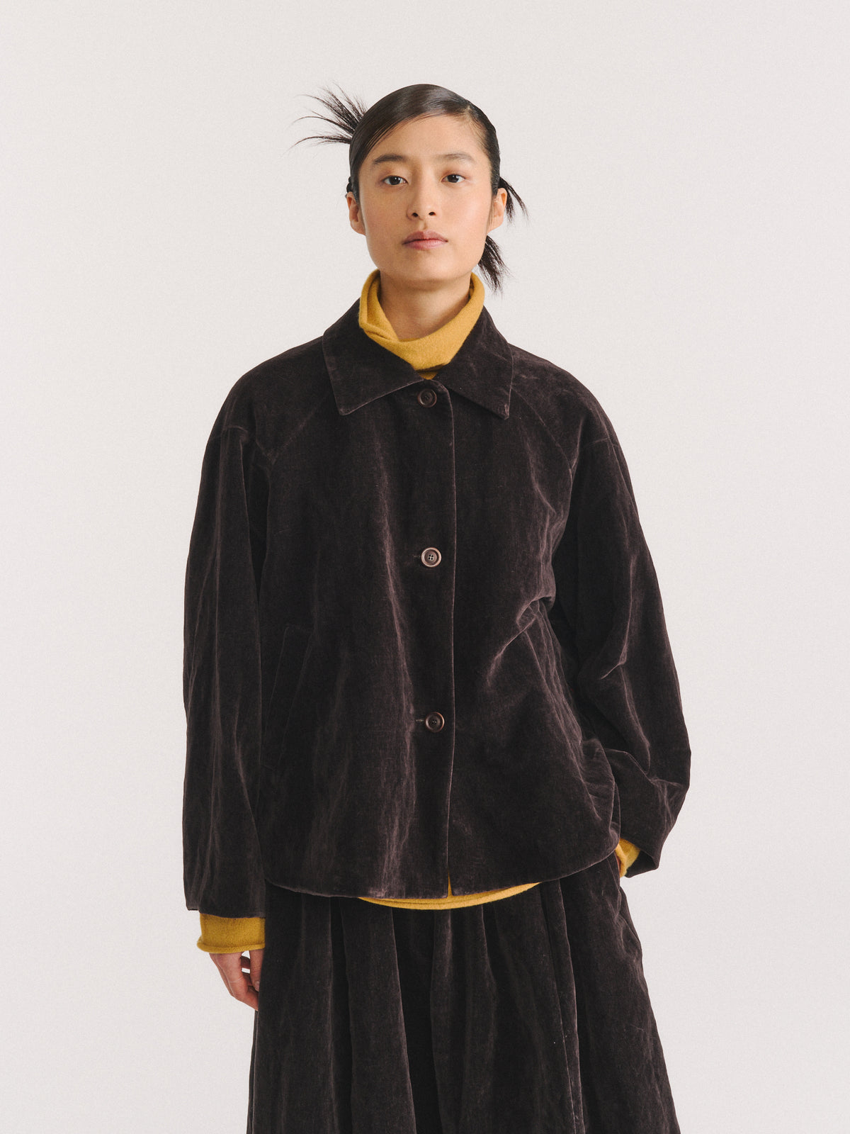 DRAYS JACKET - MID VELVET - DARK BROWN