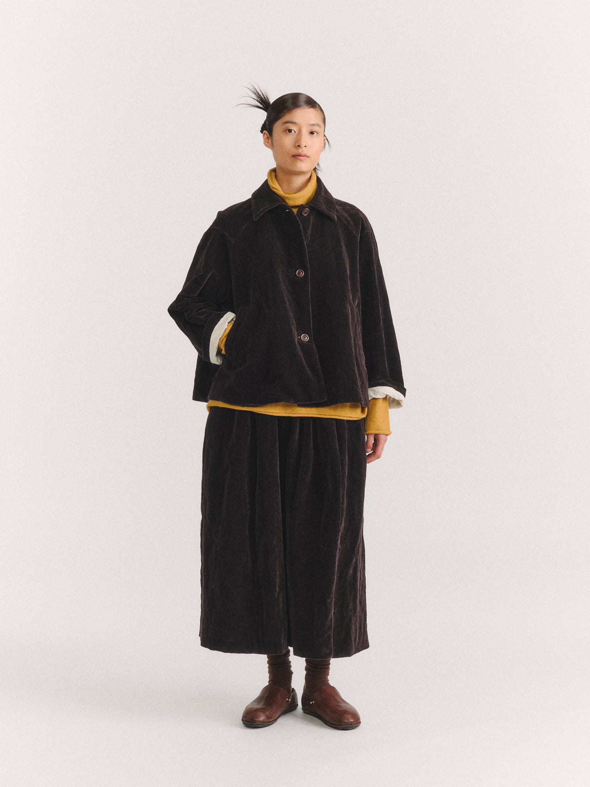 DRAYS JACKET - MID VELVET - DARK BROWN