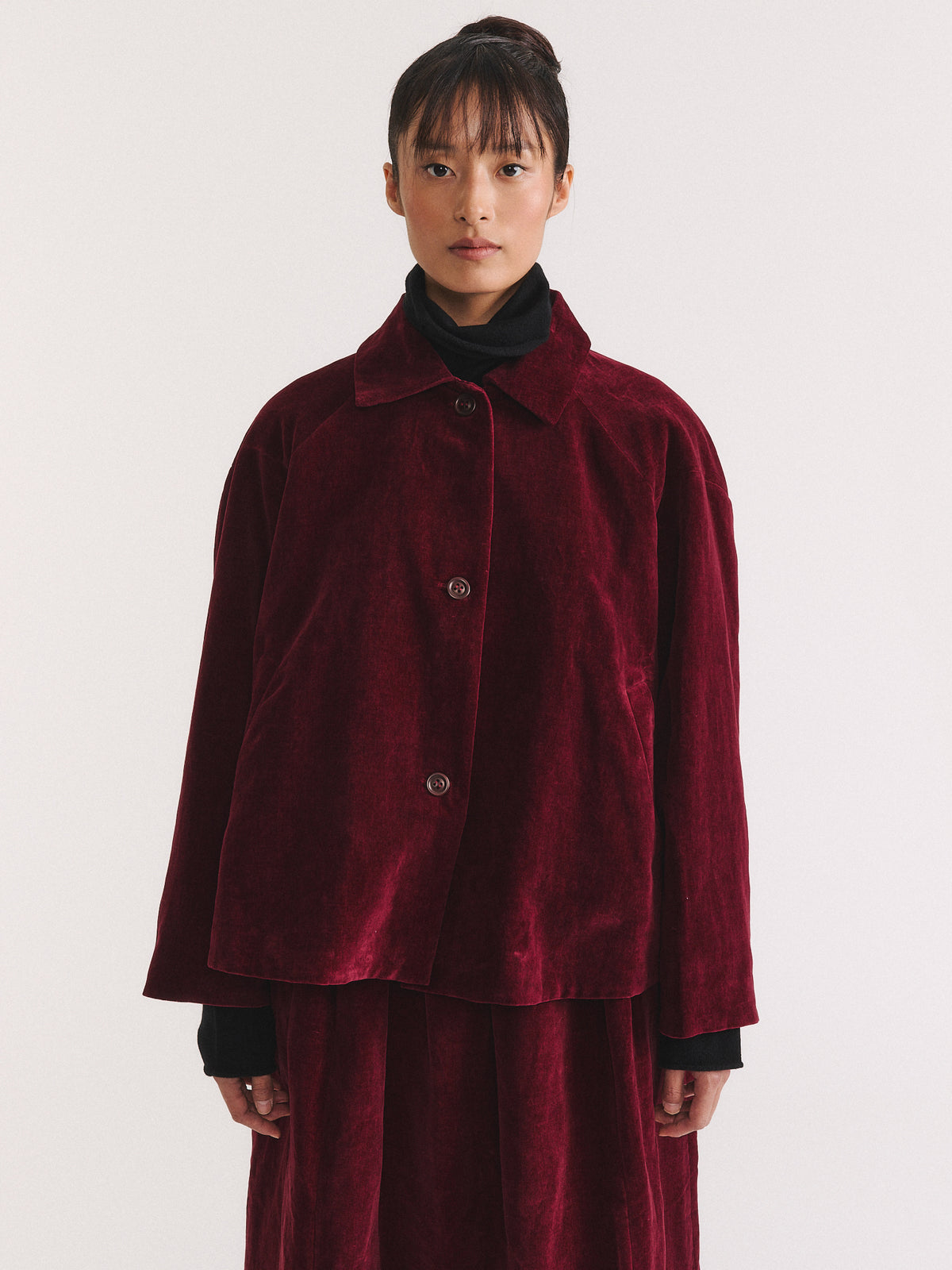 DRAYS JACKET - MID VELVET - PRUNE