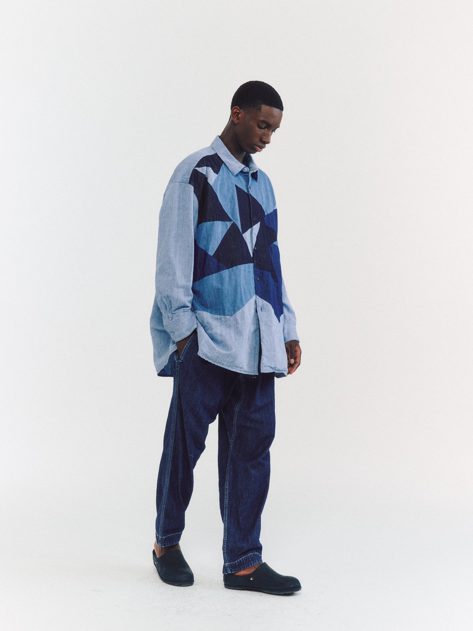 CHEMISE FLORALE HAMNET - TISSU MÉLANGÉ - INDIGO CLAIR