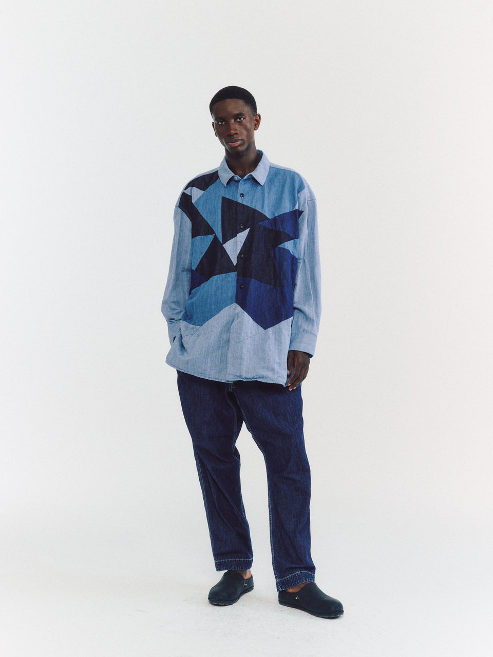 HAMNET FLOWER SHIRT -MIX FABRIC - LIGHT INDIGO