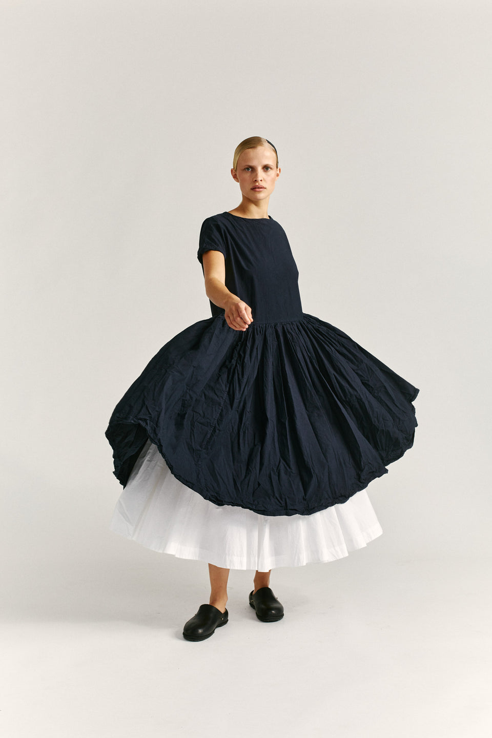 PASHA ROUCH DRESS - PAPER - DARK NAVY