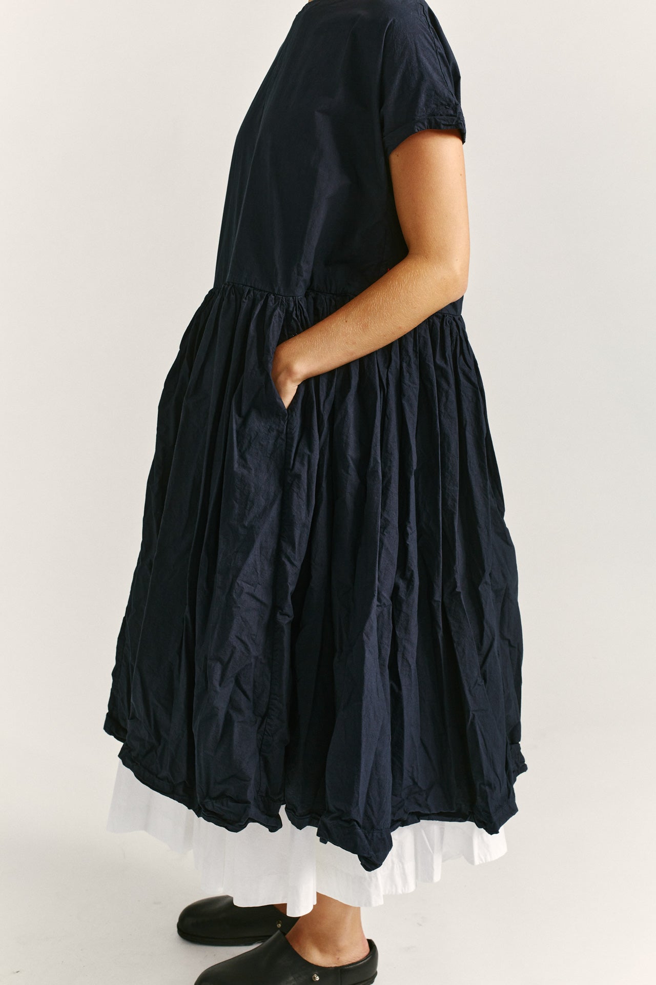 PASHA ROUCH DRESS - PAPER - DARK NAVY