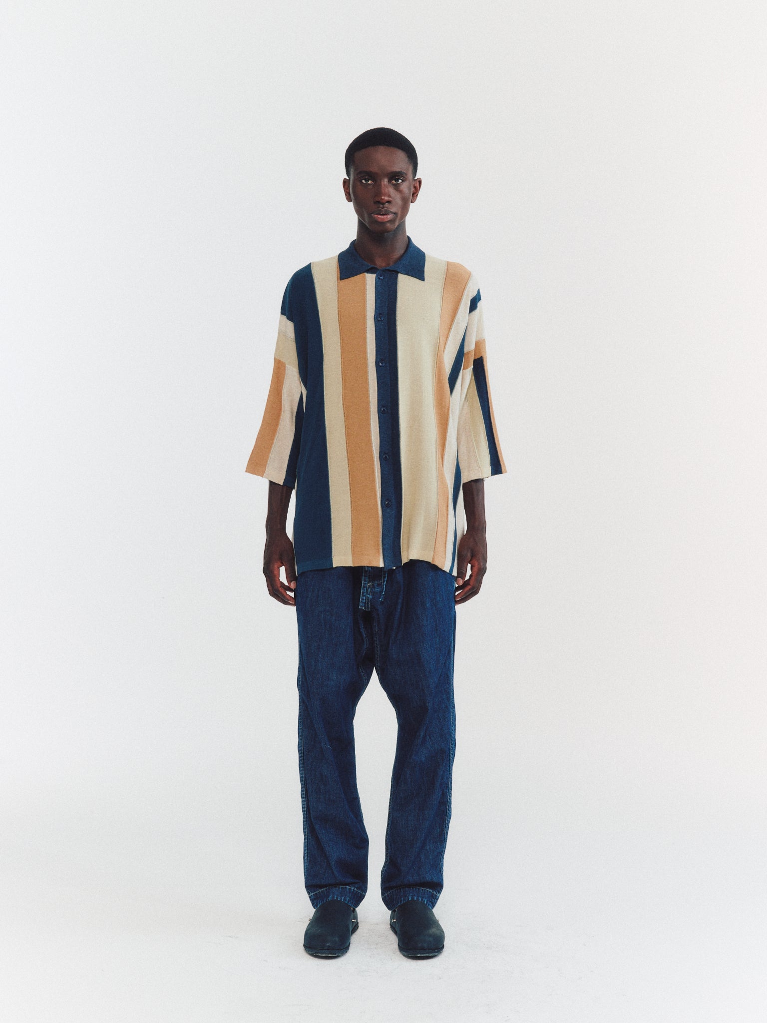 SHIRT - STRIPE PATCHWORK - BLUE/BEIGE STRIPES
