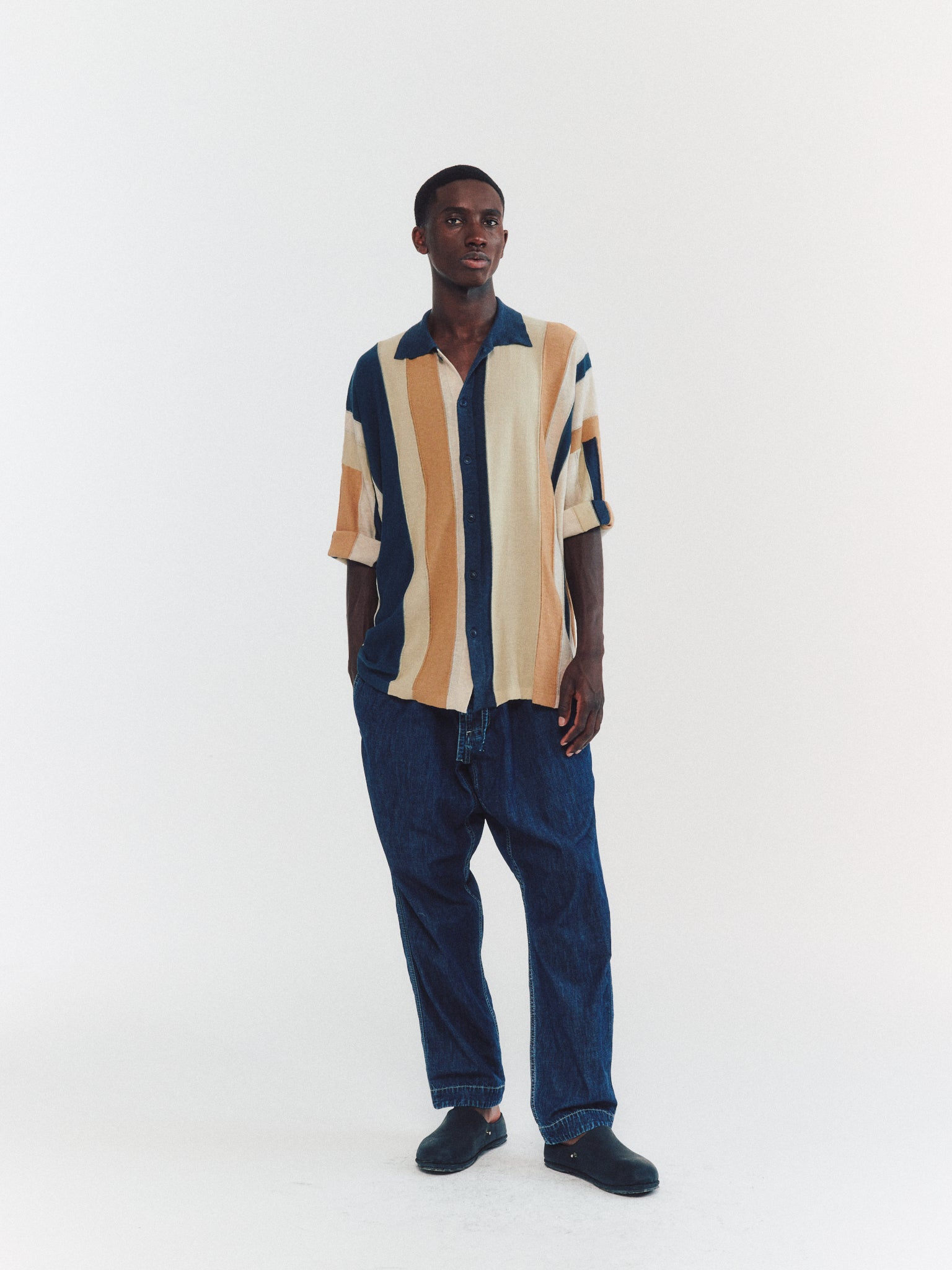 SHIRT - STRIPE PATCHWORK - BLUE/BEIGE STRIPES