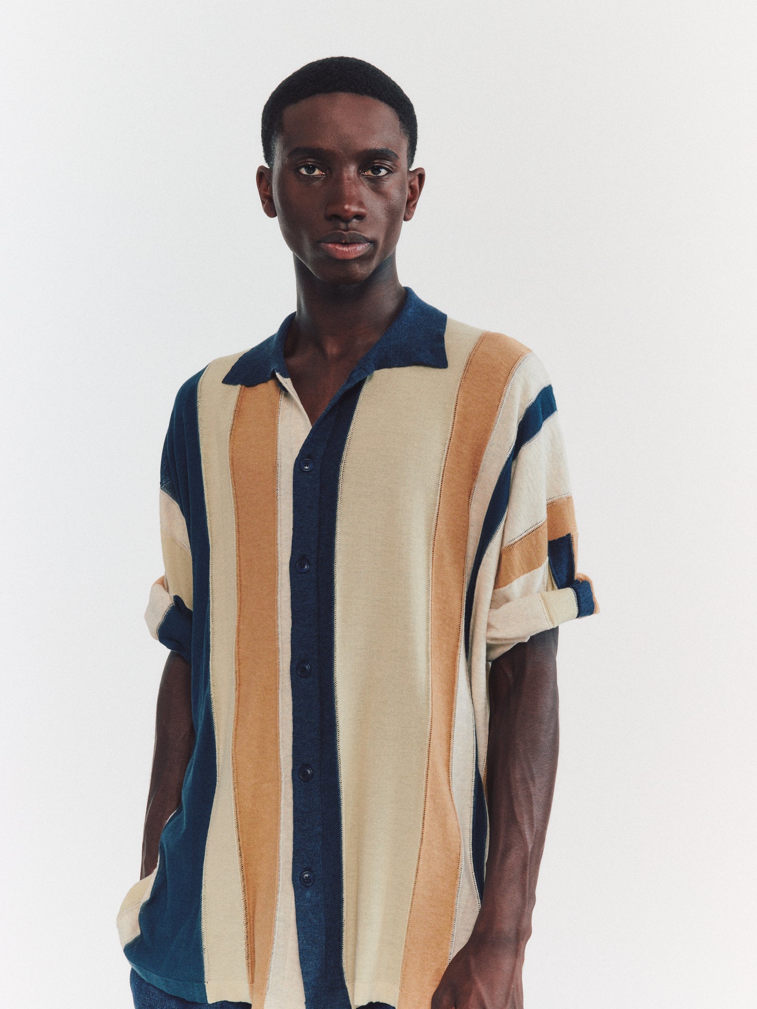 SHIRT - STRIPE PATCHWORK - BLUE/BEIGE STRIPES