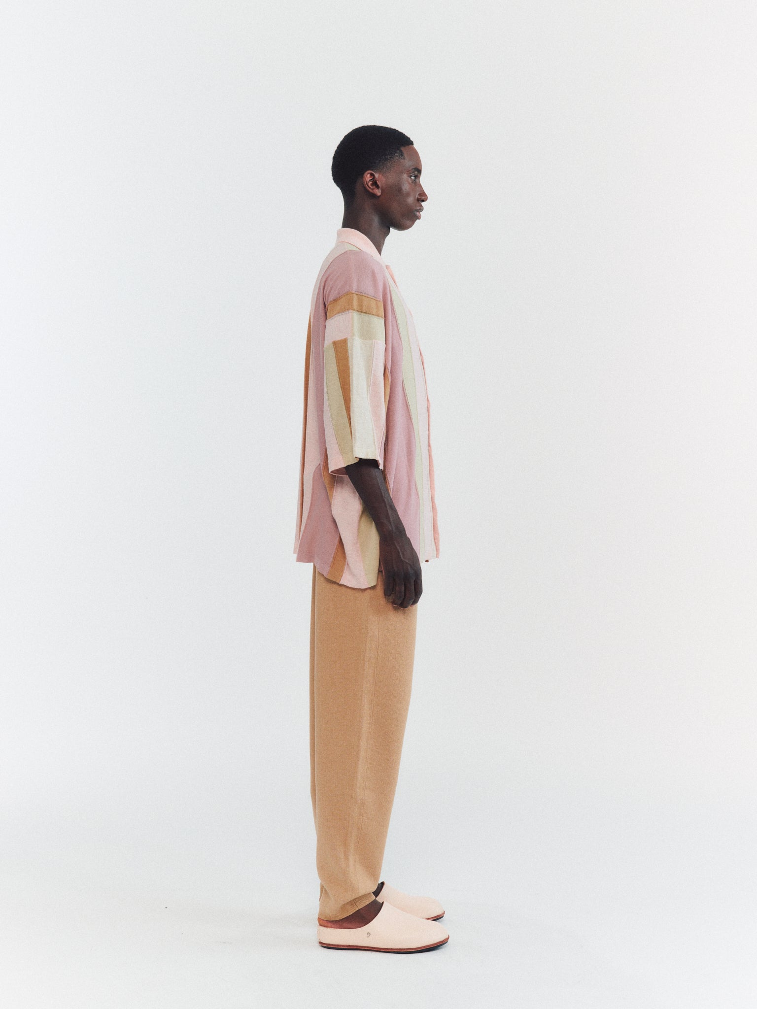 SHIRT - STRIPE PATCHWORK - PINK/BEIGE STRIPES