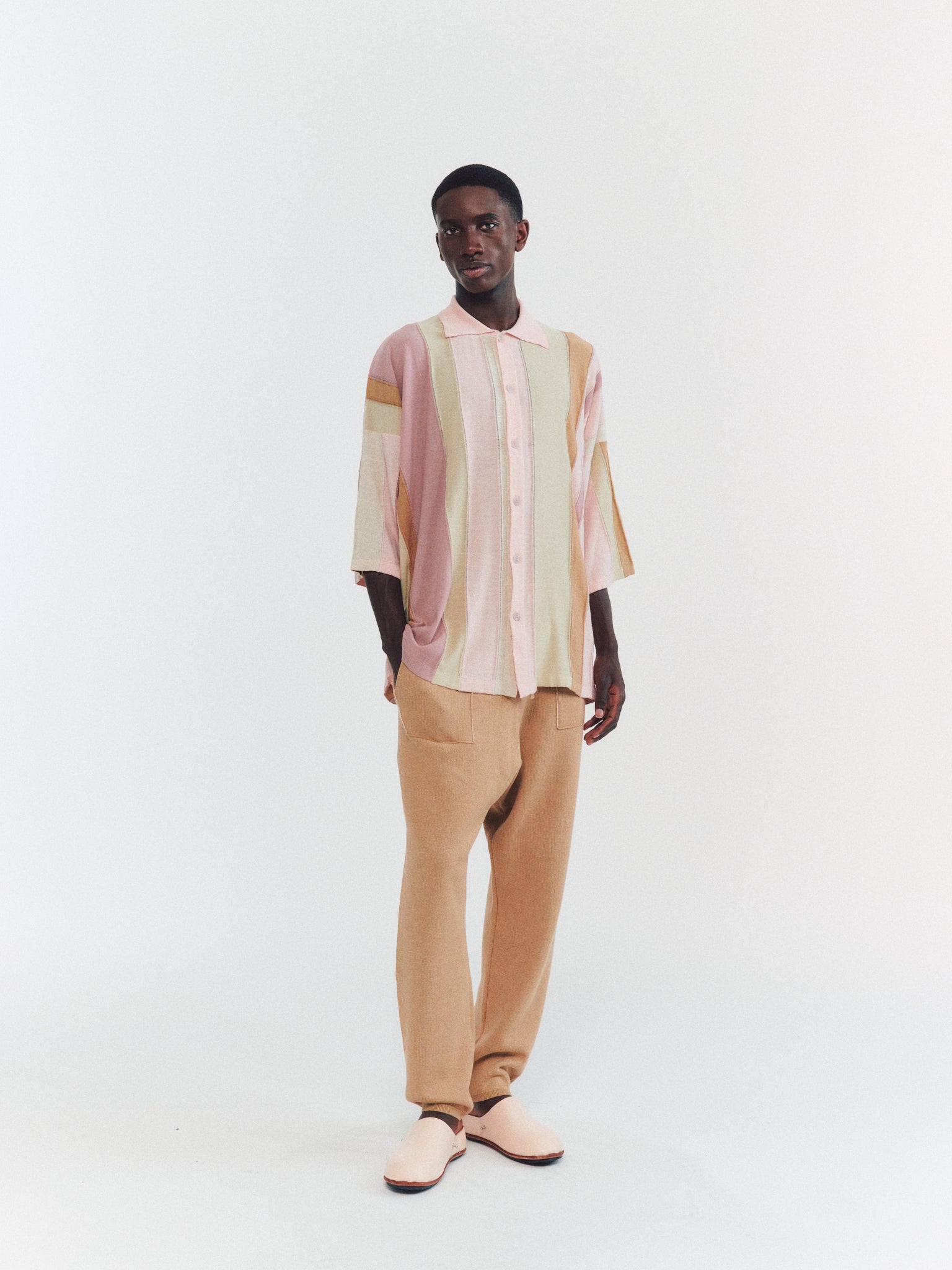 SHIRT - STRIPE PATCHWORK - PINK/BEIGE STRIPES