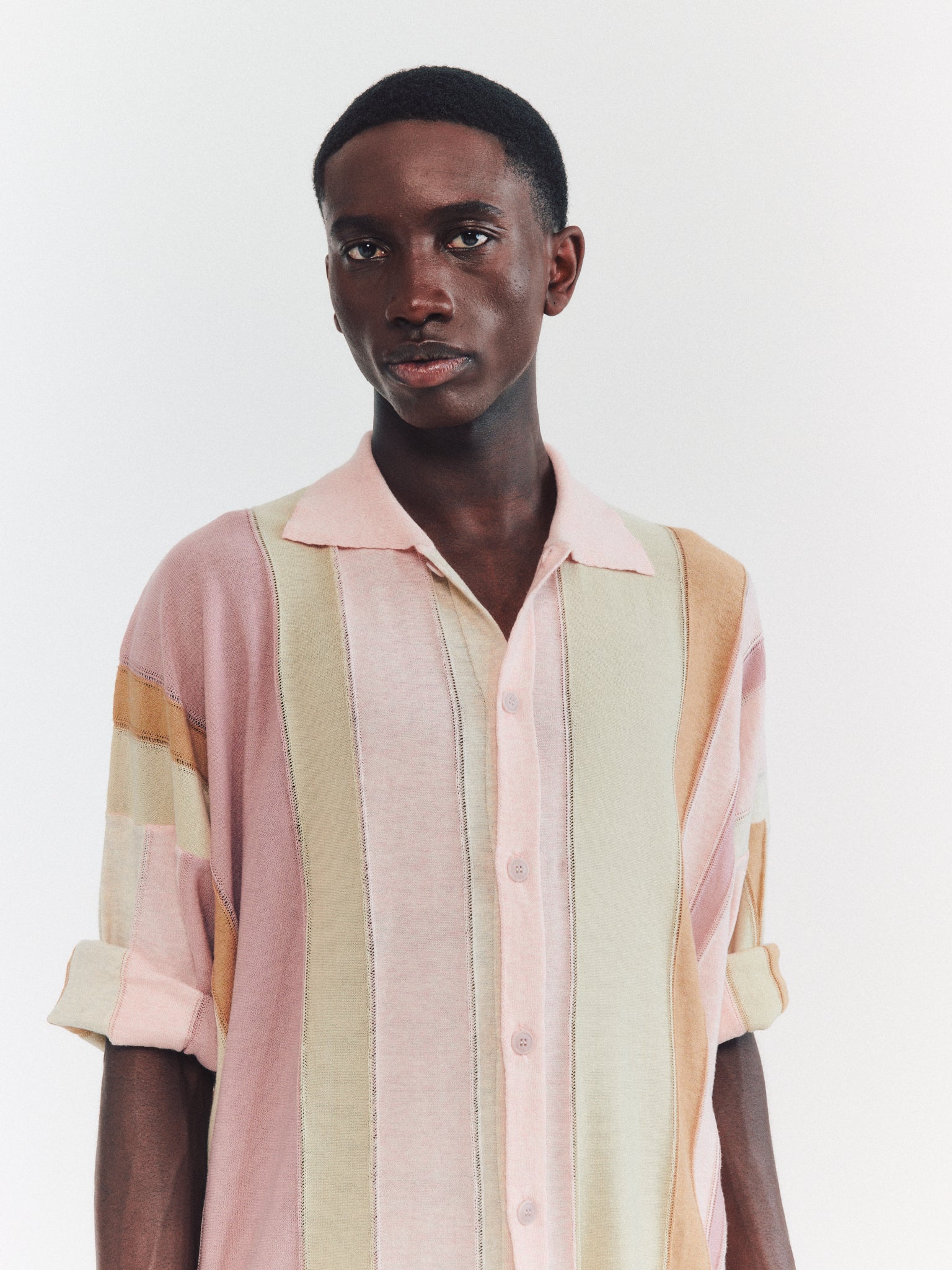 SHIRT - STRIPE PATCHWORK - PINK/BEIGE STRIPES