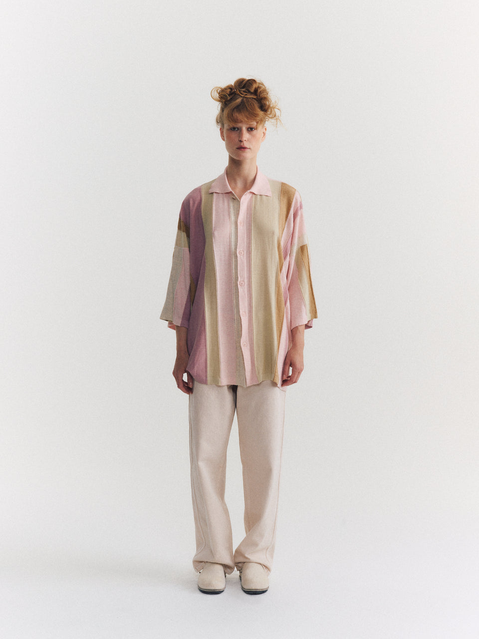 SHIRT - STRIPE PATCHWORK - PINK/BEIGE STRIPES