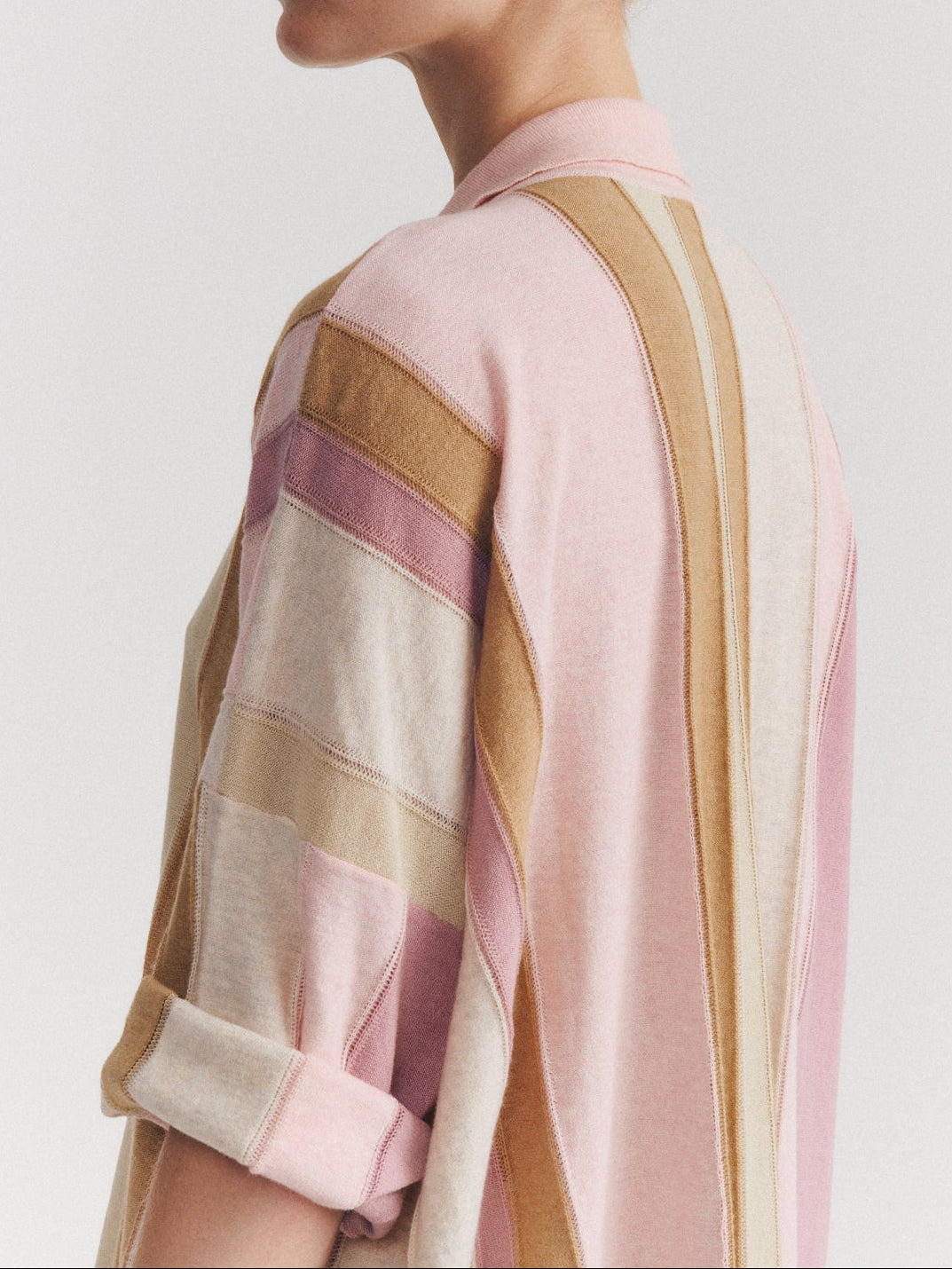 SHIRT - STRIPE PATCHWORK - PINK/BEIGE STRIPES