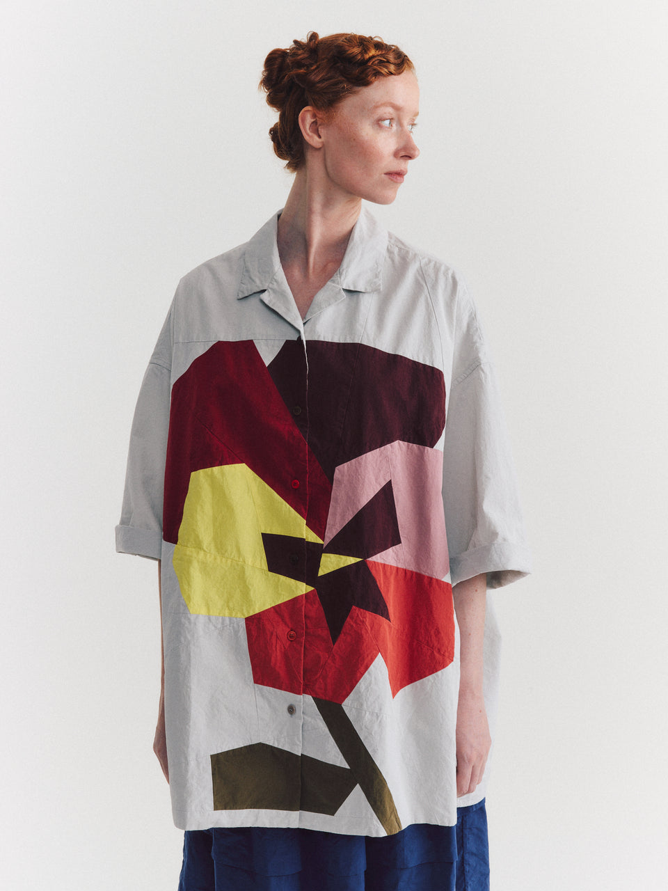 APRIL FLOWER PATCHWORK SHIRT - MIX FABRIC - GREY