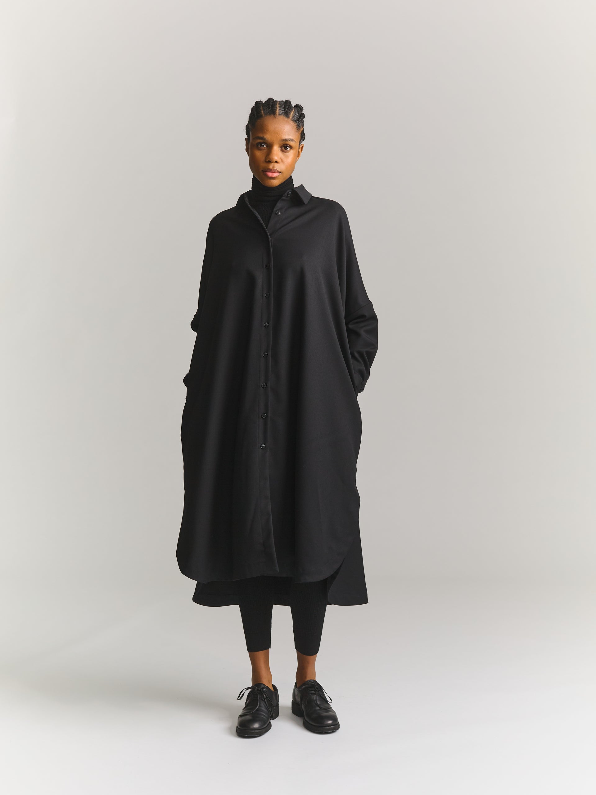 CHEMISE LONGUE YUKI - GABERDINE - NOIR