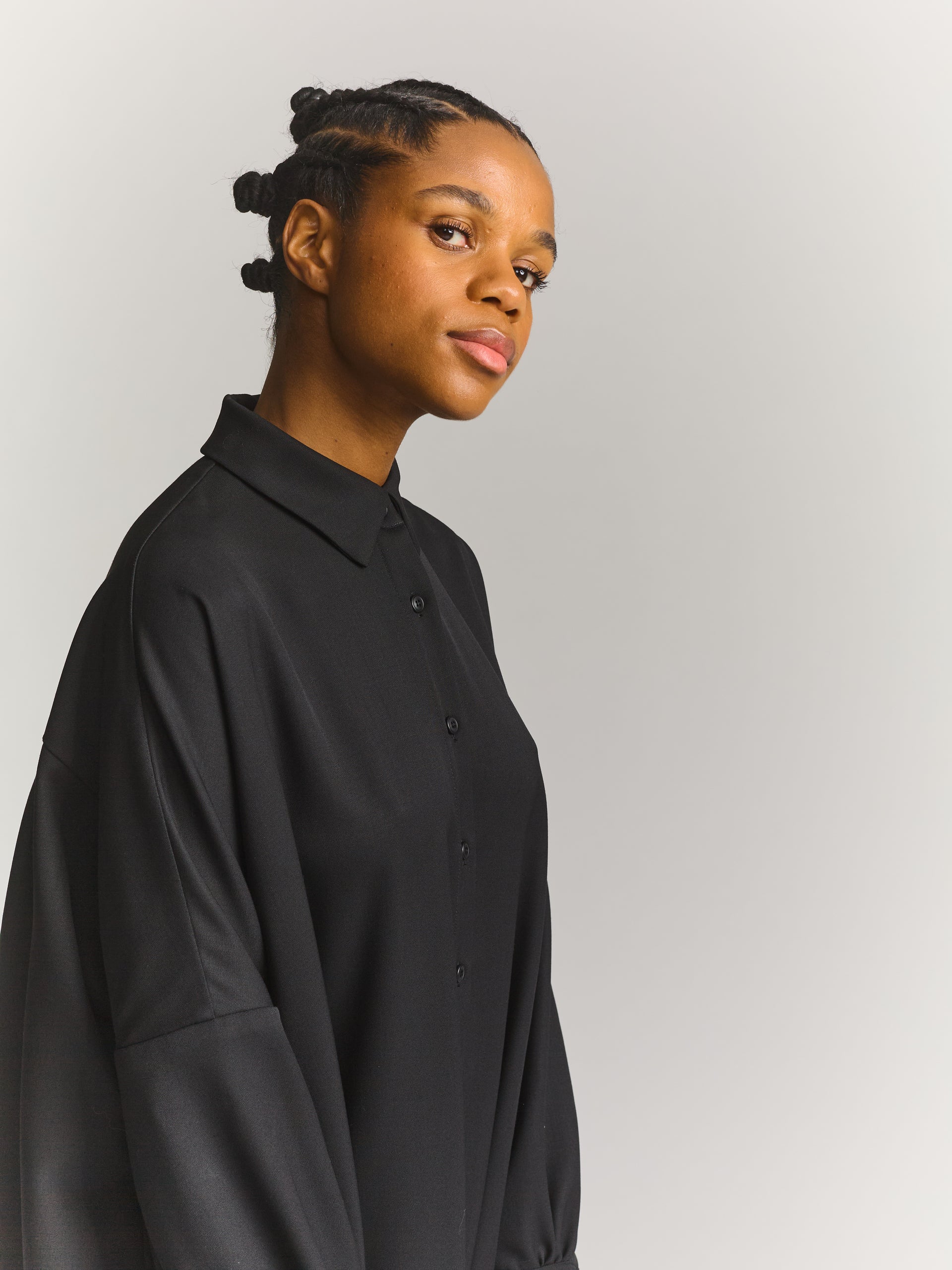 CHEMISE LONGUE YUKI - GABERDINE - NOIR