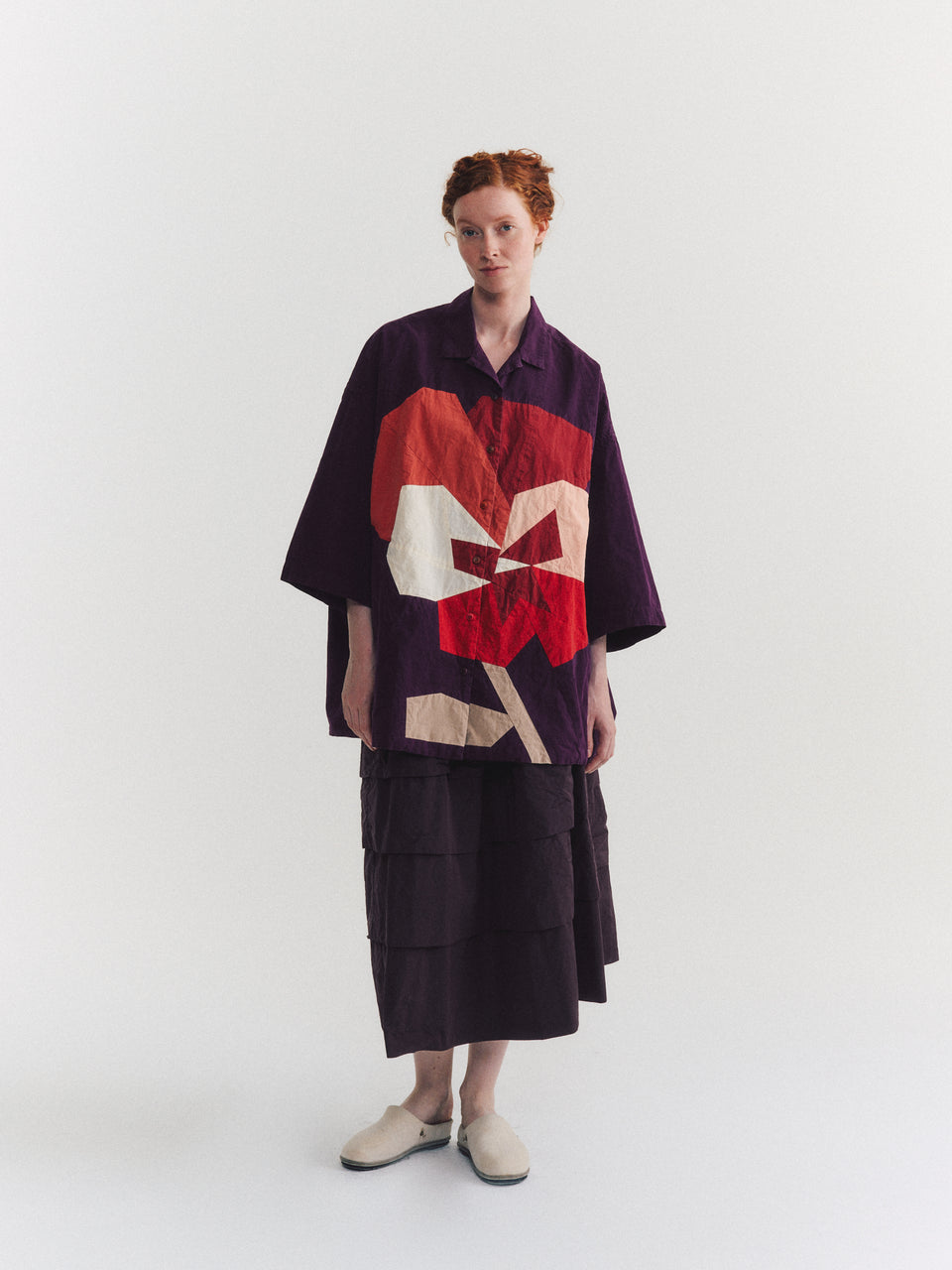 APRIL FLOWER PATCHWORK SHIRT -MIX FABRIC - BLACKBERRY