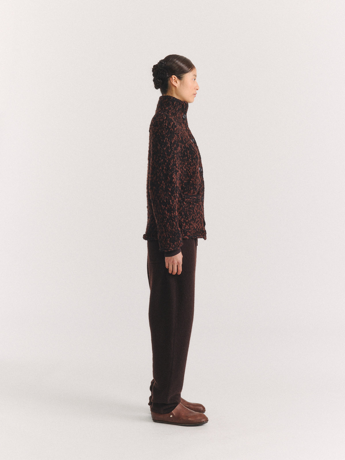 CAMILLE CARDIGAN - SOFTY MARLED - BLACK/BROWN