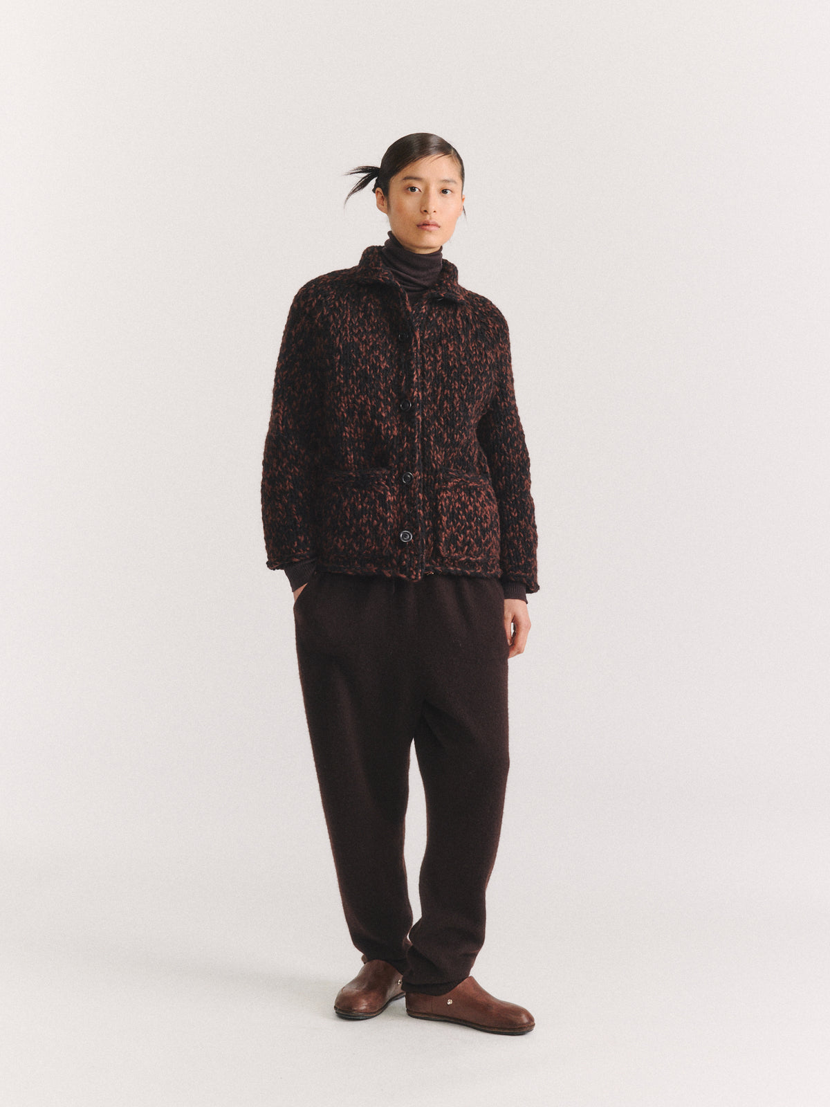 CAMILLE CARDIGAN - SOFTY MARLED - BLACK/BROWN