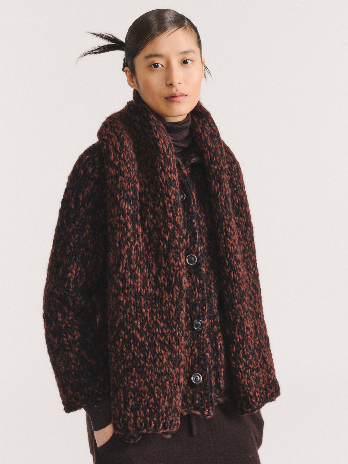 CAMILLE CARDIGAN - SOFTY MARLED - BLACK/BROWN