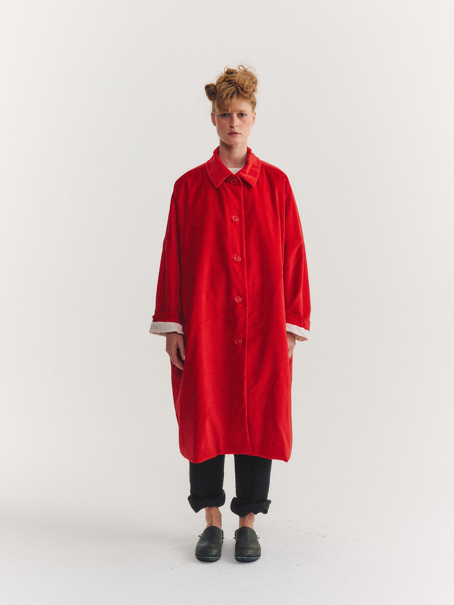 MANTEAU BIG BLOBBY - VELOURS - ROUGE