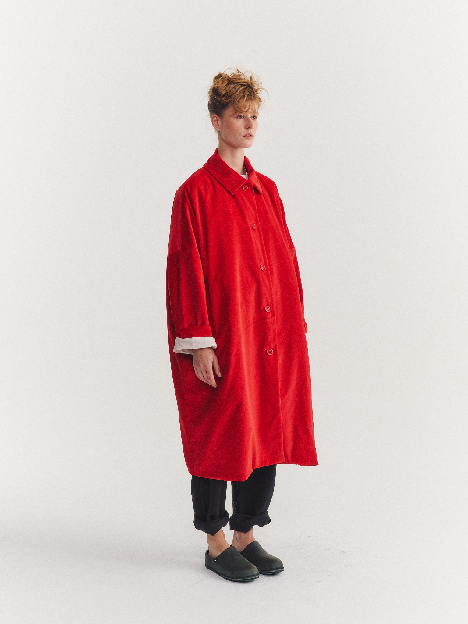 MANTEAU BIG BLOBBY - VELOURS - ROUGE