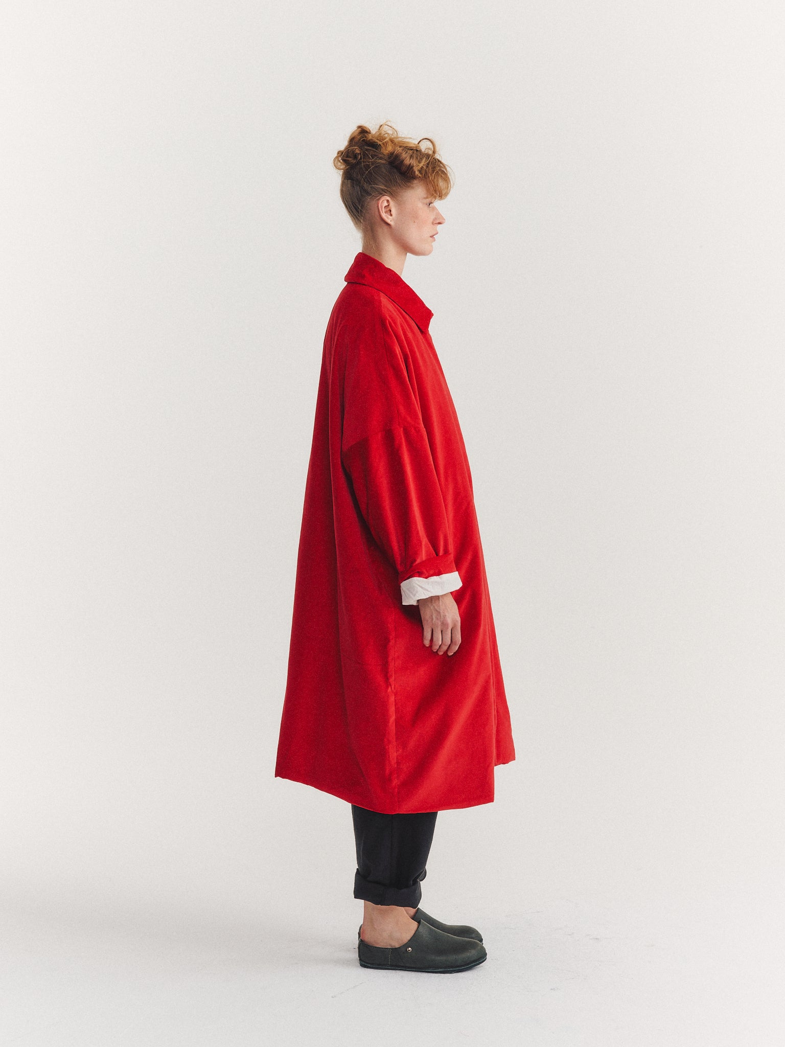 MANTEAU BIG BLOBBY - VELOURS - ROUGE