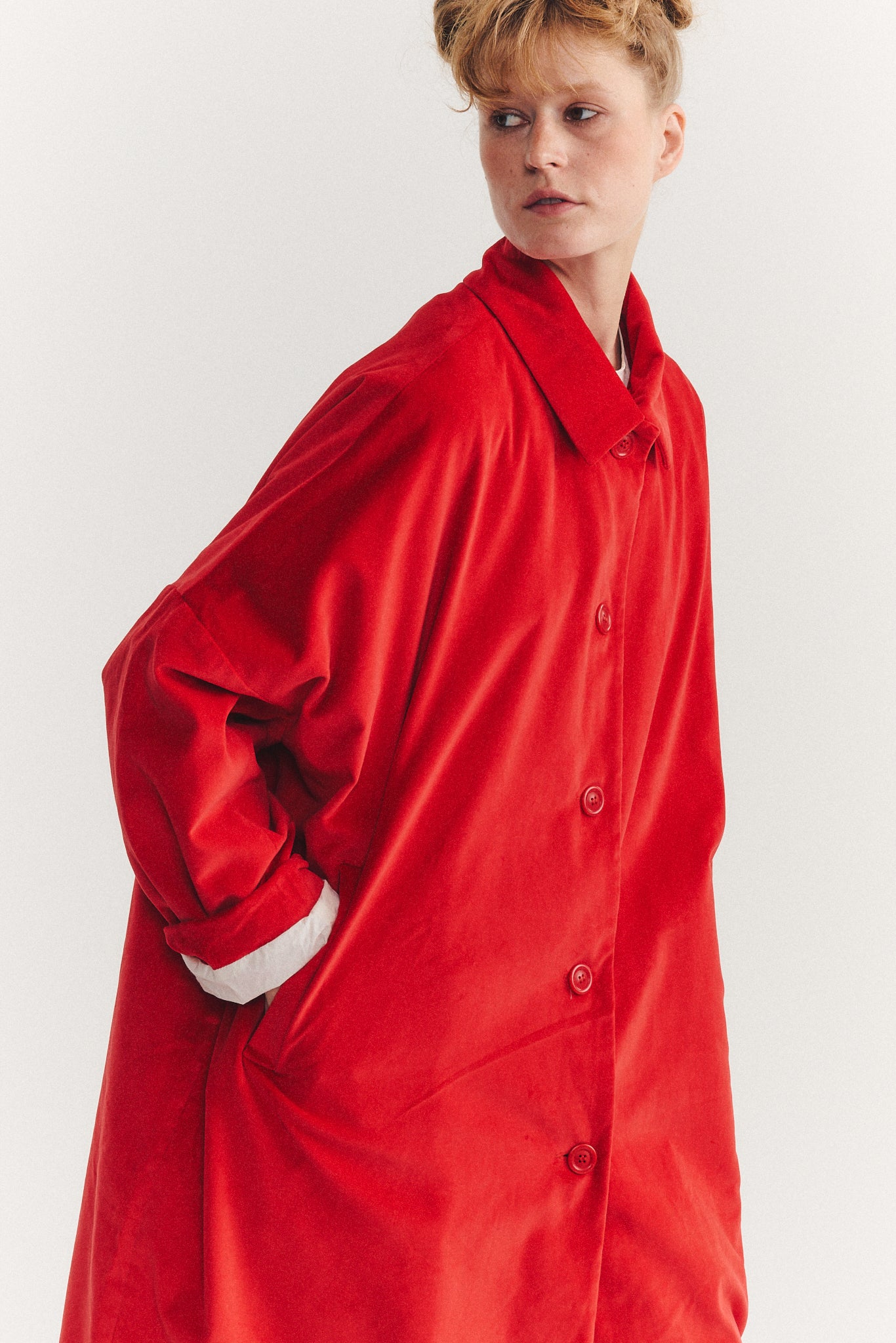 MANTEAU BIG BLOBBY - VELOURS - ROUGE