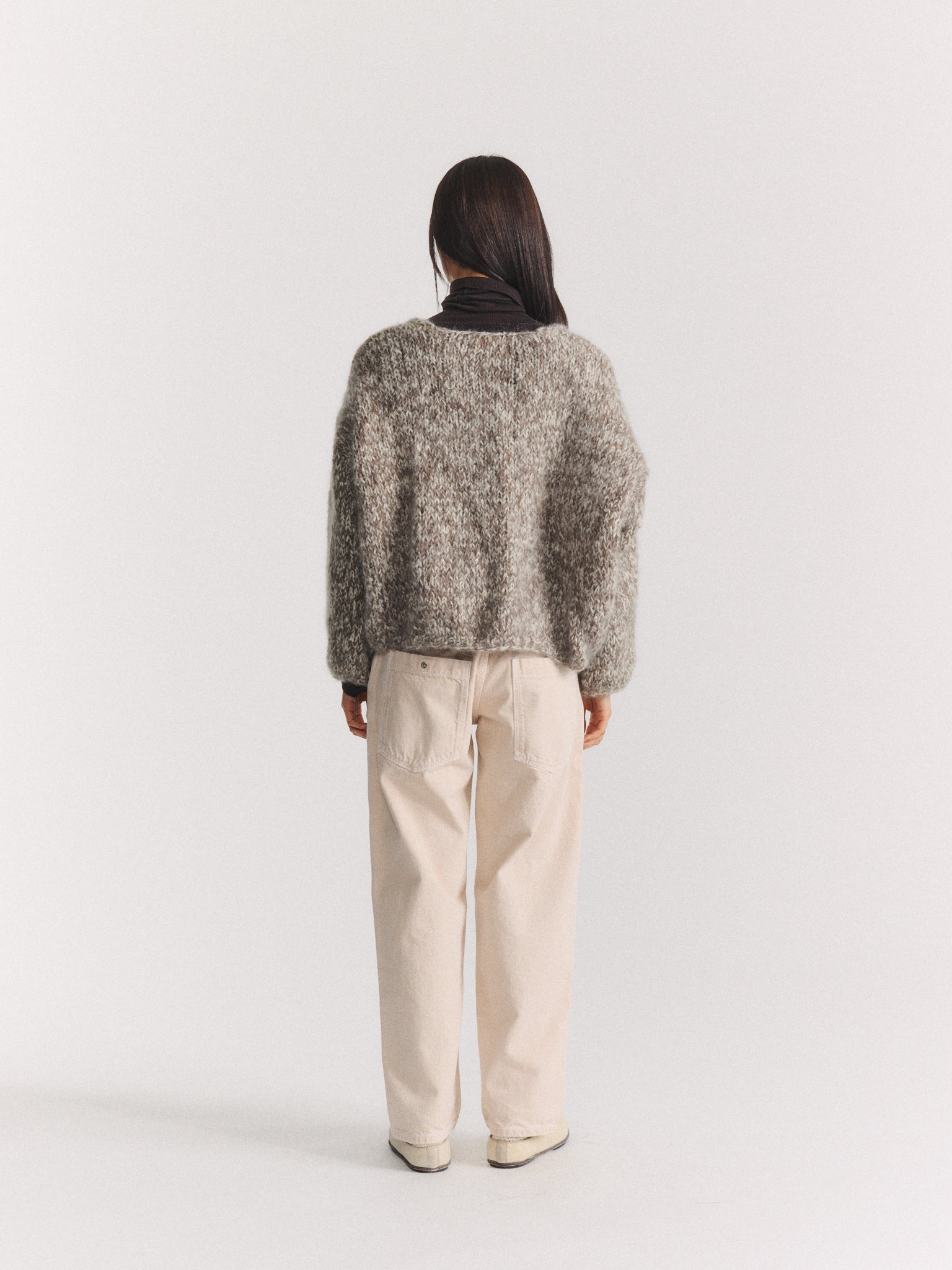 SHORT CARDIGAN - KHAKI/PORCELAIN
