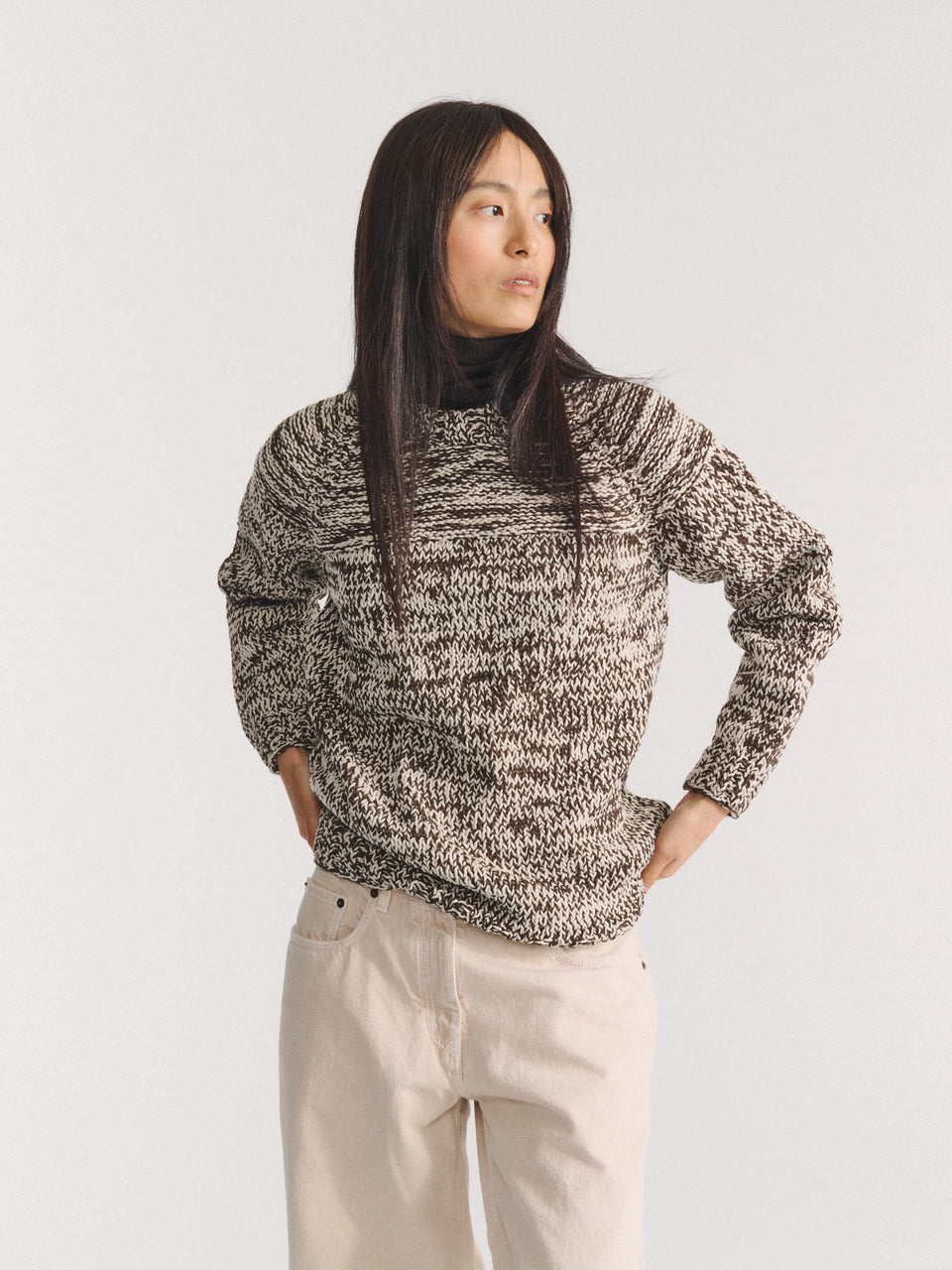 MIX STITCH JUMPER - BROWN/CHALK