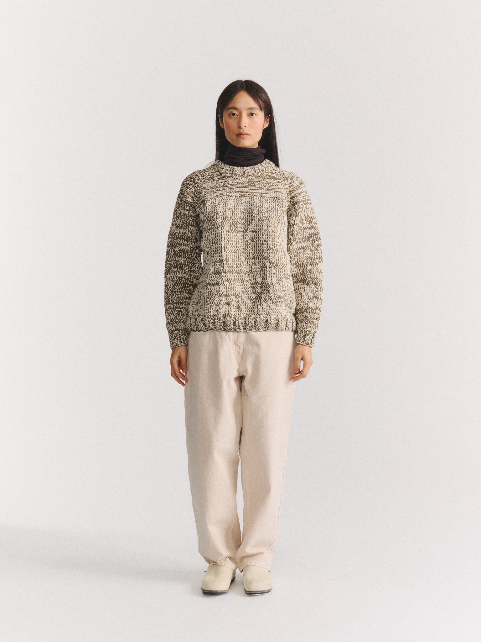 MIX STITCH JUMPER - KHAKI/CHALK