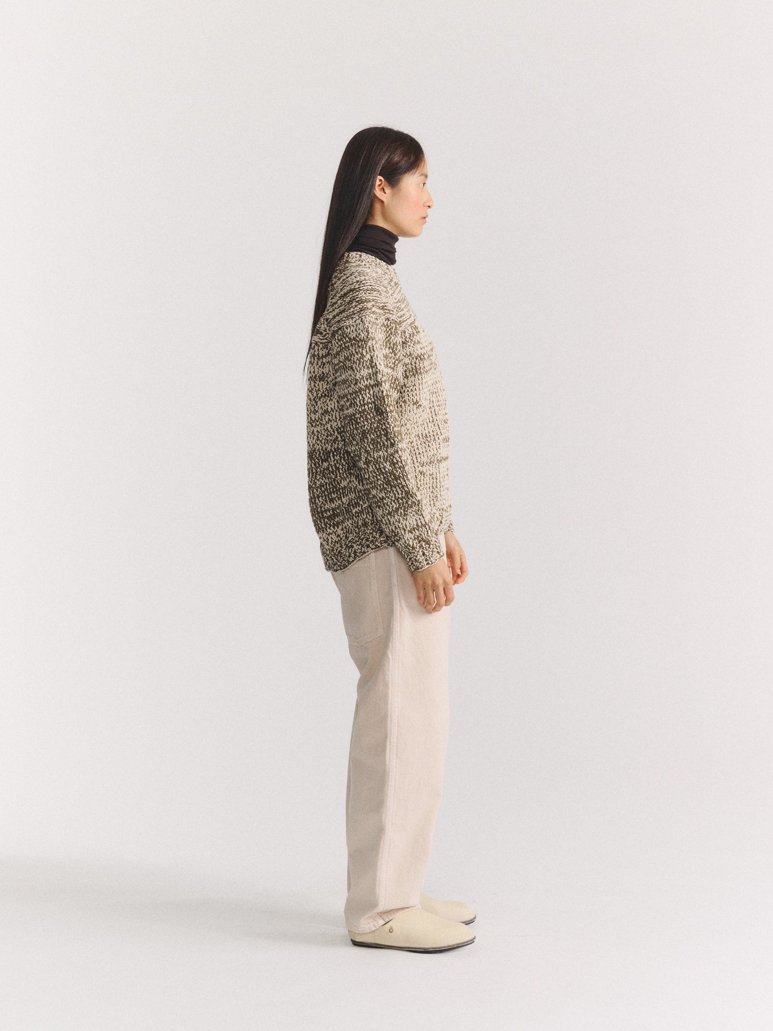 MIX STITCH JUMPER - KHAKI/CHALK