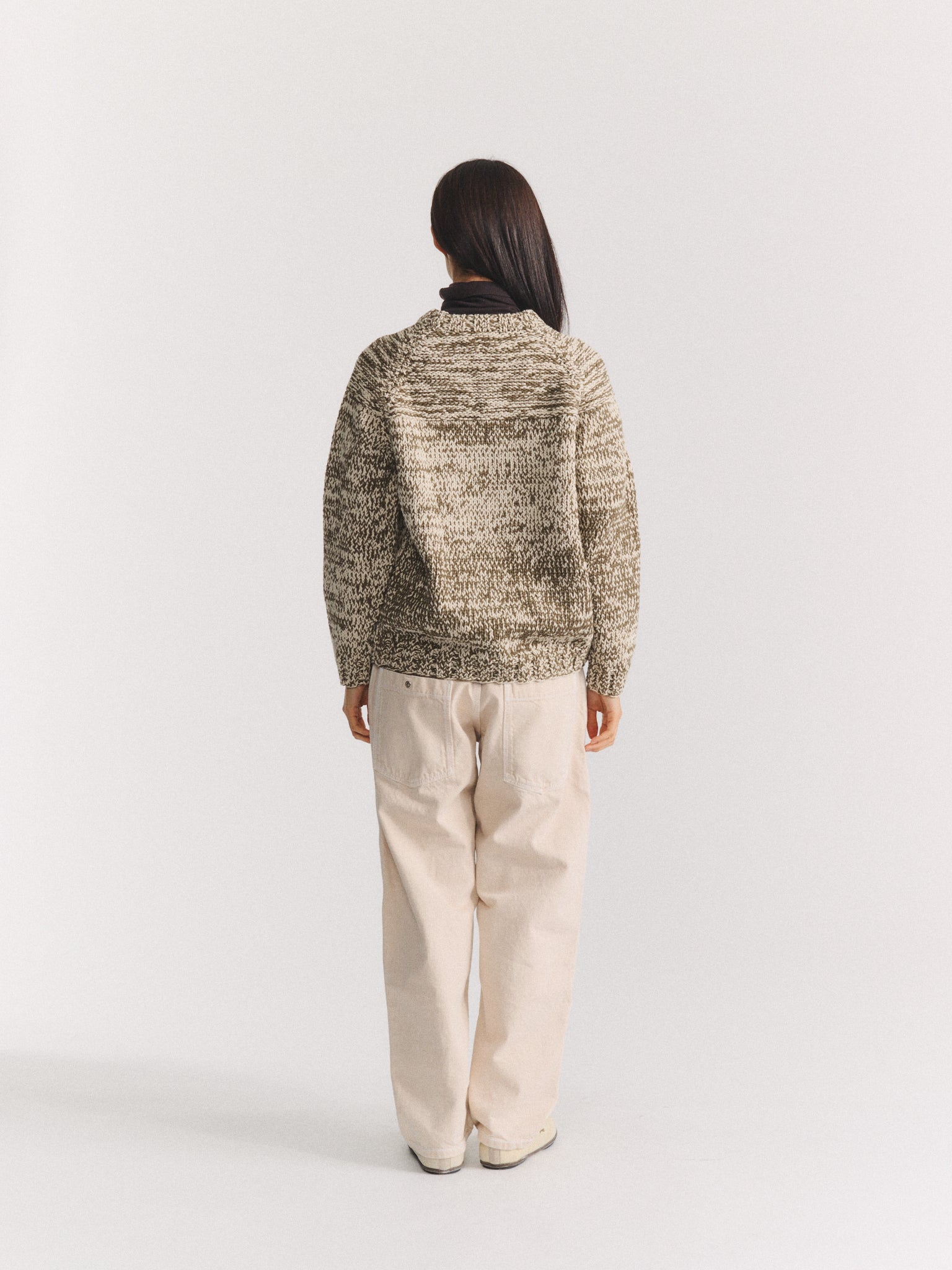 MIX STITCH JUMPER - KHAKI/CHALK