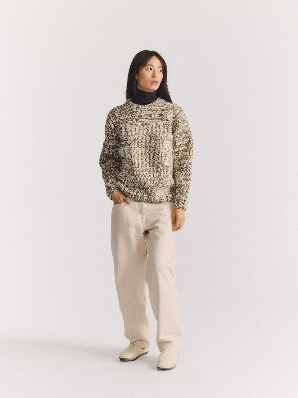 MIX STITCH JUMPER - KHAKI/CHALK