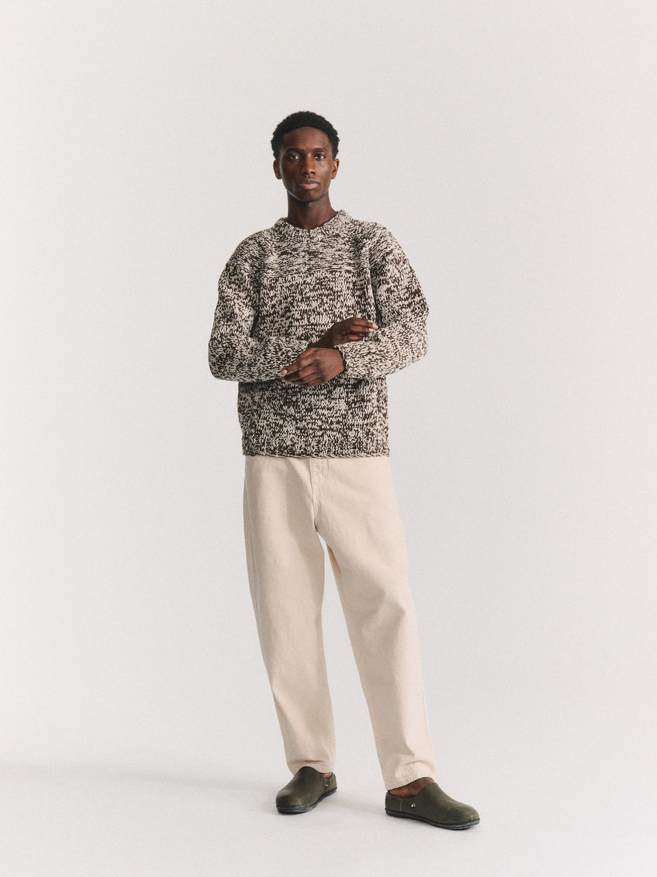 MIX STITCH JUMPER - BROWN/CHALK