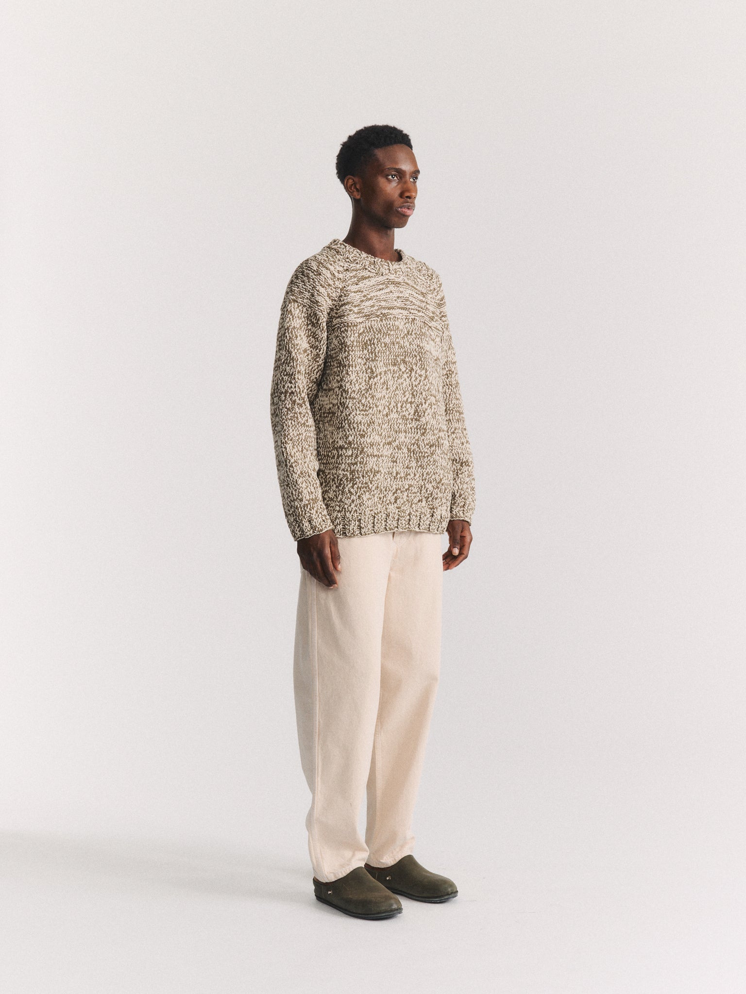 PULL À MAILLES MIXTES - KAKI/CRAIE