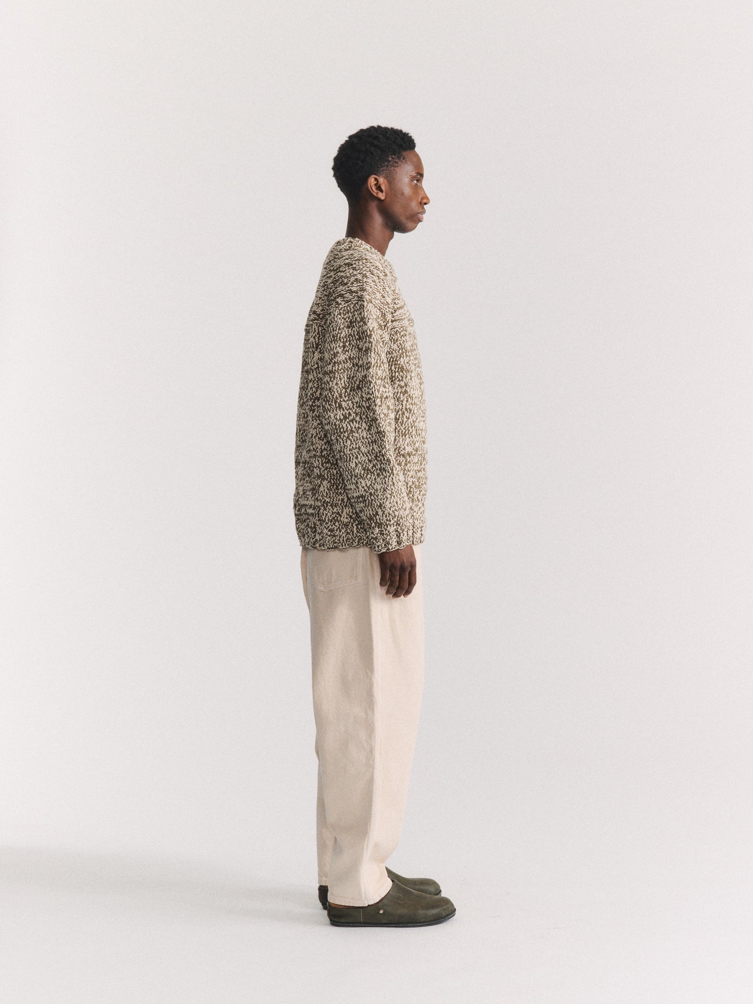 PULL À MAILLES MIXTES - KAKI/CRAIE