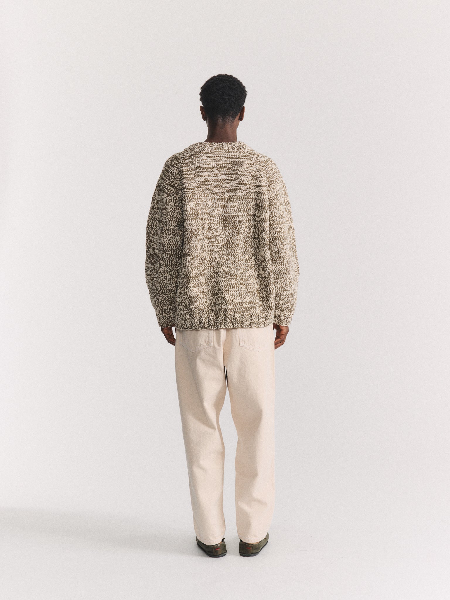 PULL À MAILLES MIXTES - KAKI/CRAIE