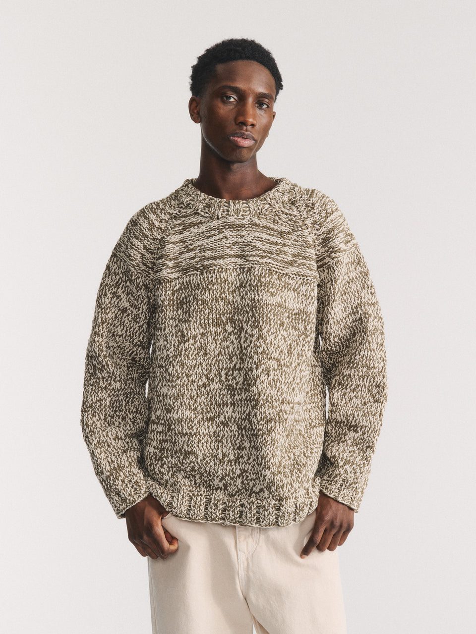 MIX STITCH JUMPER - KHAKI/CHALK