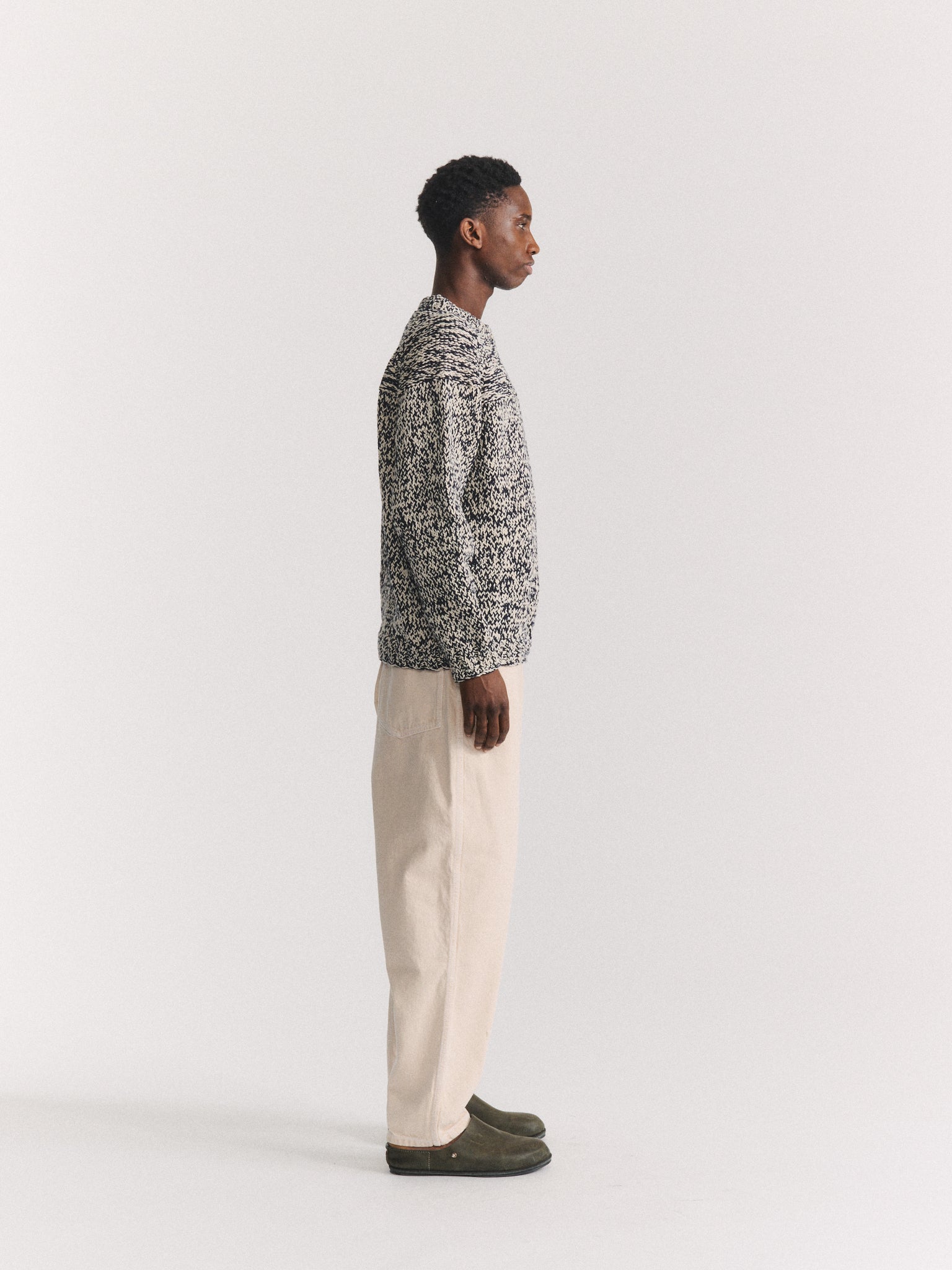 PULL À POINTS MIXTES - BLEU MARINE/CRAIE