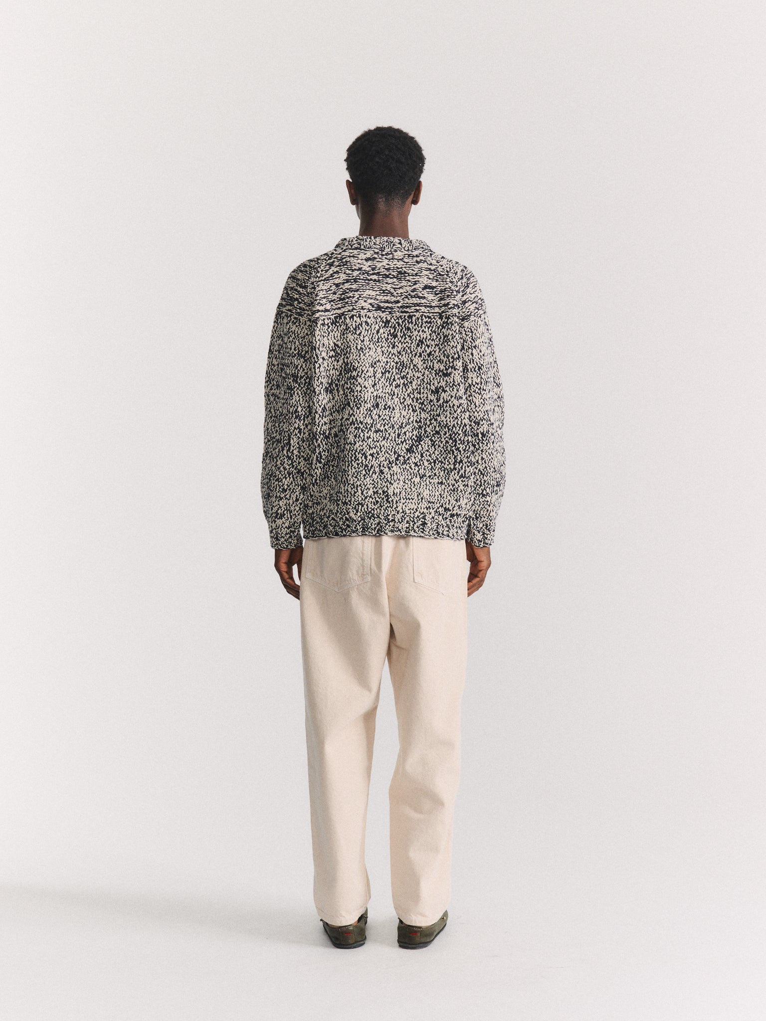 PULL À POINTS MIXTES - BLEU MARINE/CRAIE