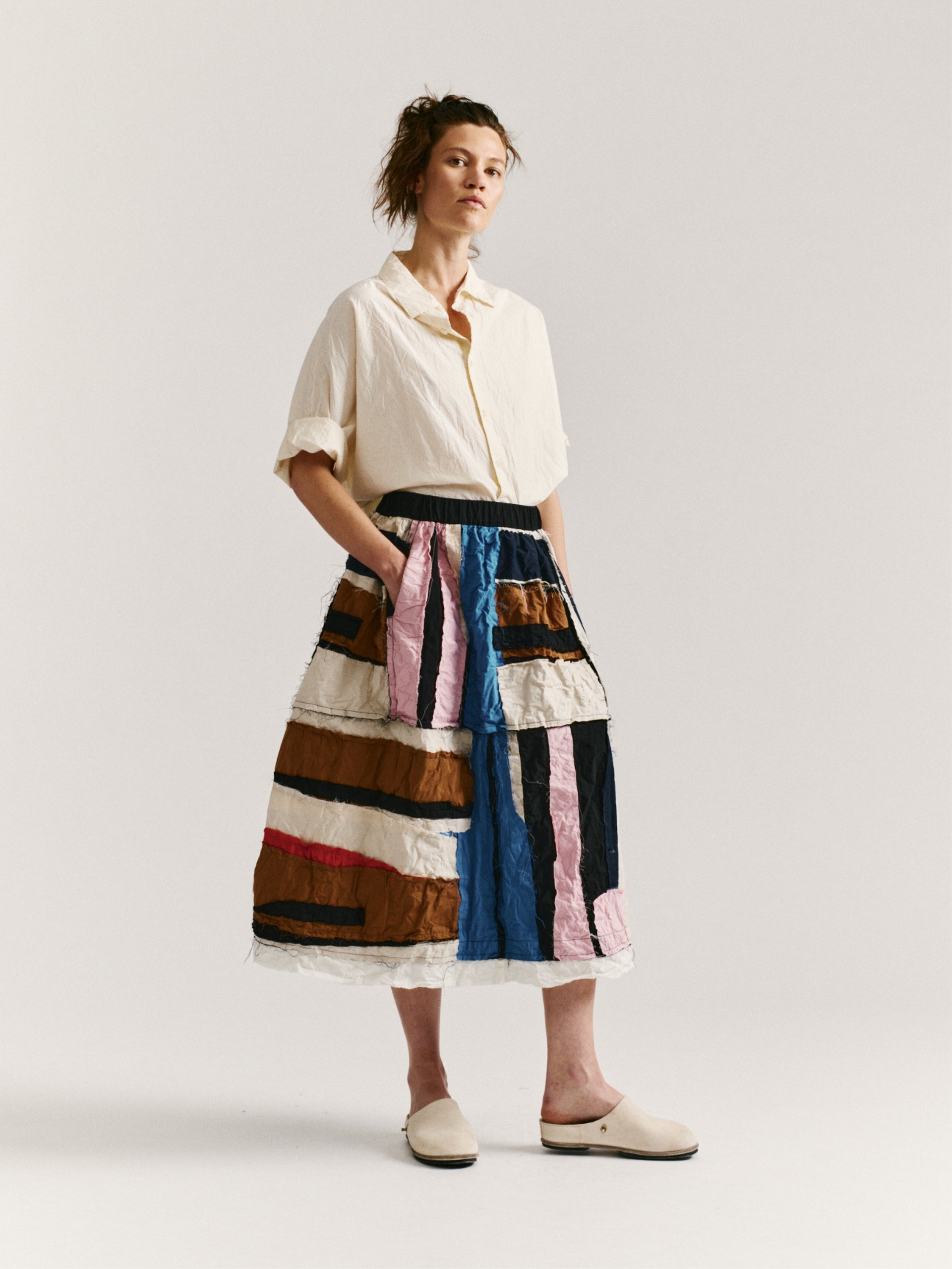 PUFFY SKIRT- SRIPE PATCHWORK  - PATCHWORK - AS IS