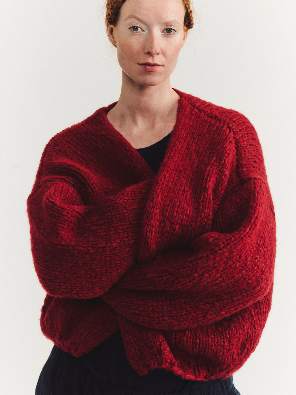 SHORT CARDIGAN - SOFTY MARLED - RED/RED