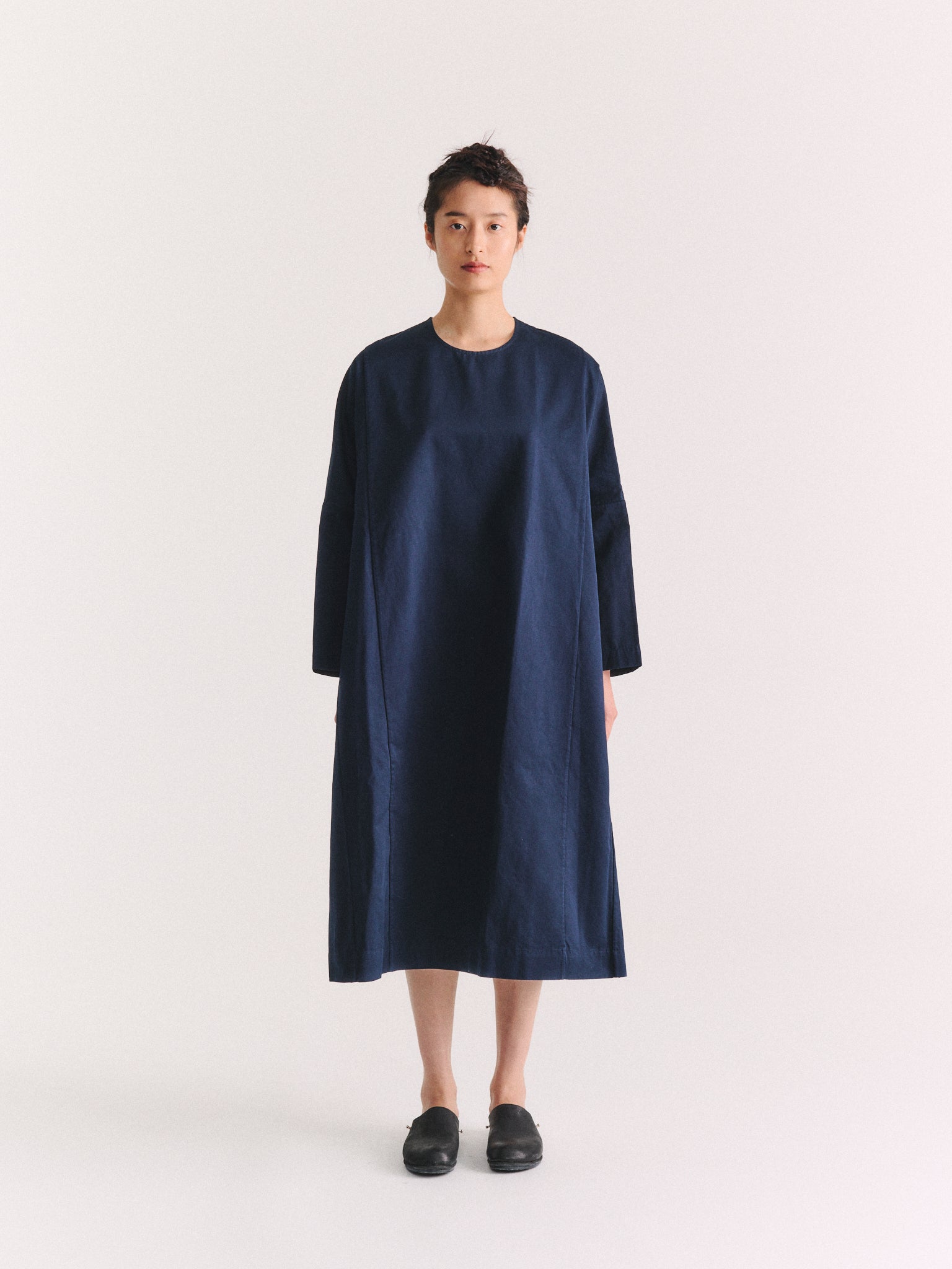 PYJ ROUCH DRESS - TWILL - NAVY